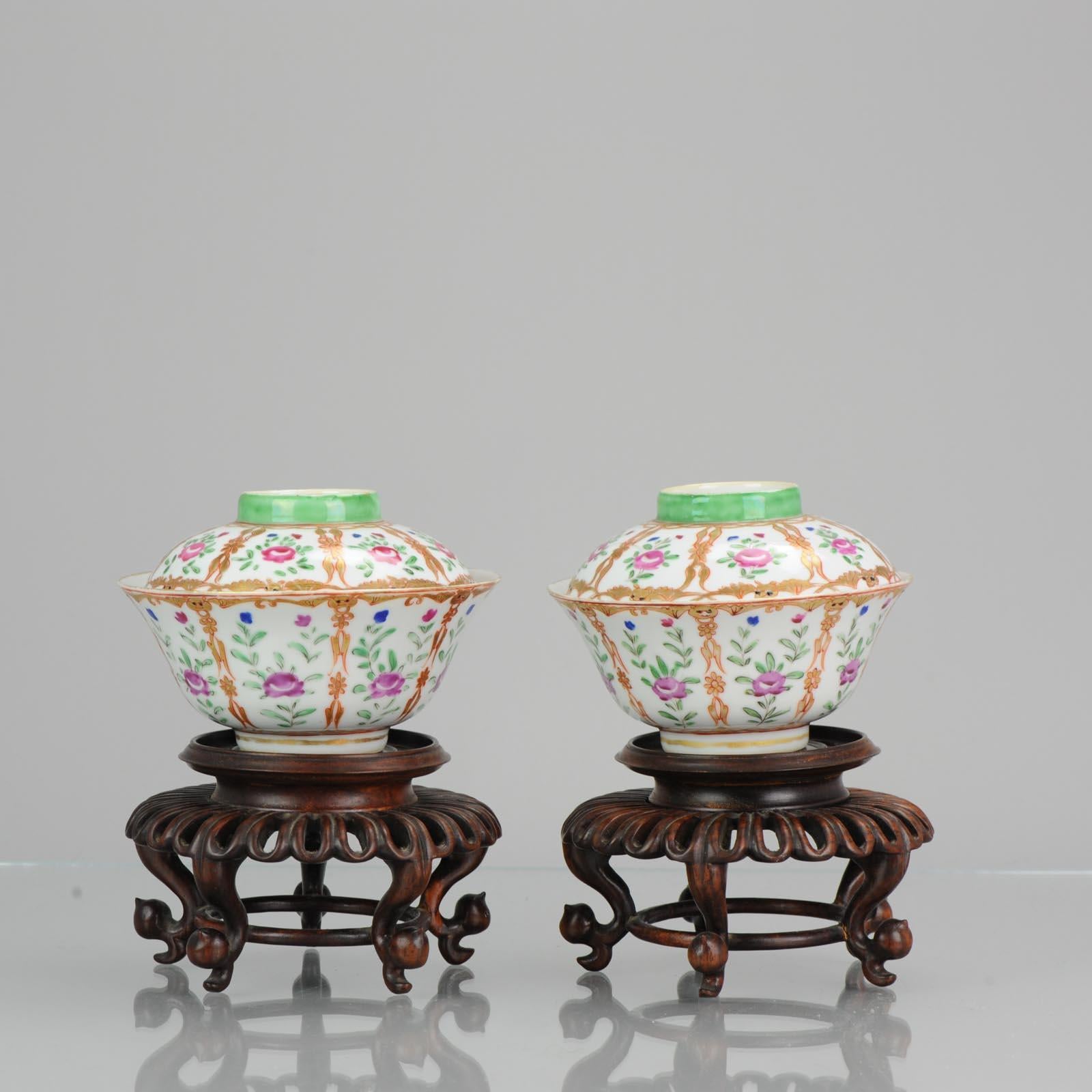 Qing Antique Chinese Porcelain Lidded Bowls SE Asia Market Bencharong Thai Market