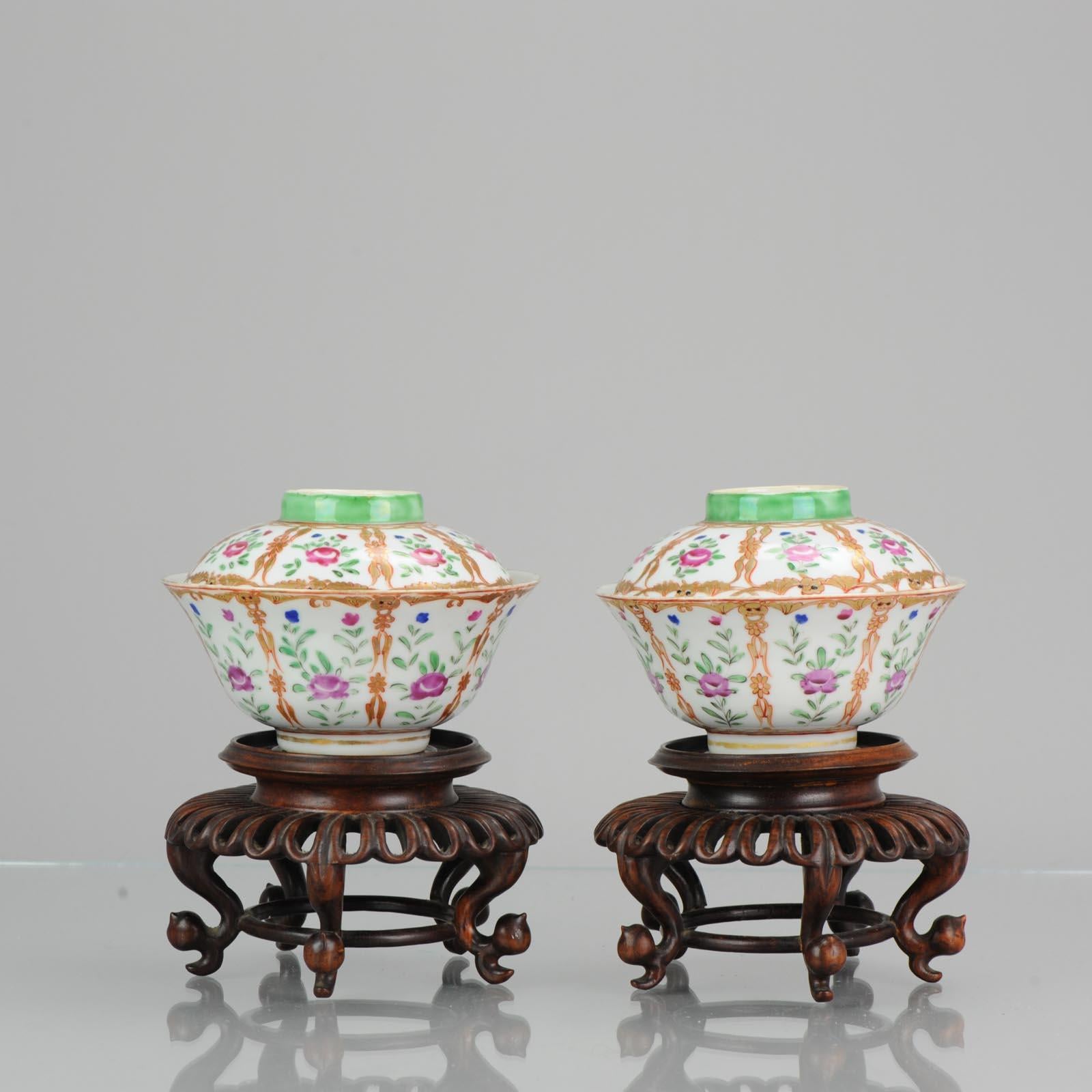18th Century and Earlier Antique Chinese Porcelain Lidded Bowls SE Asia Market Bencharong Thai Market