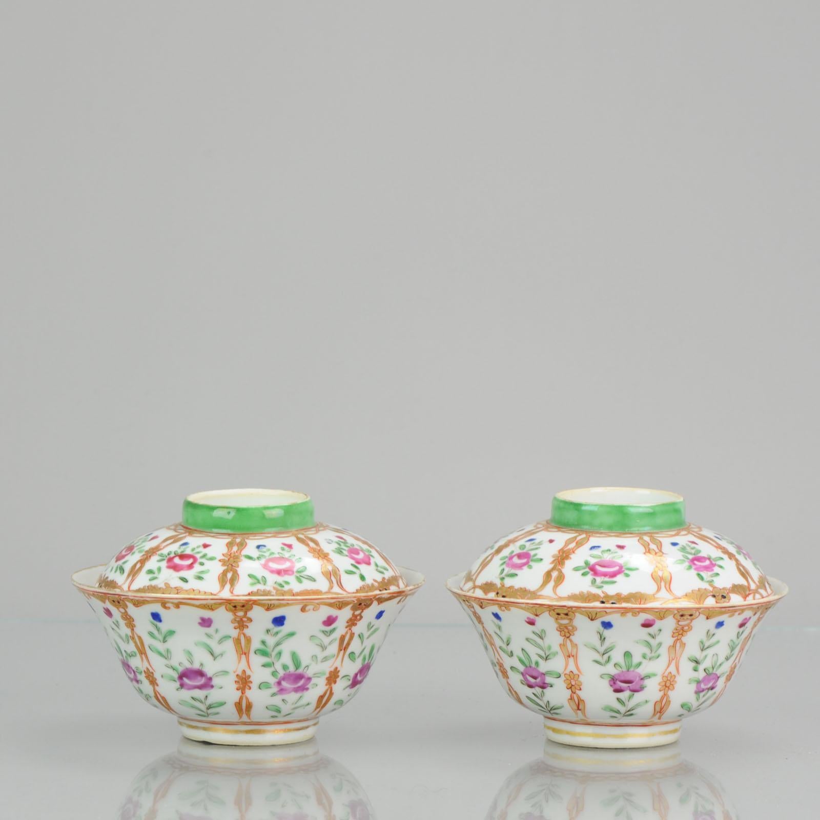 Antique Chinese Porcelain Lidded Bowls SE Asia Market Bencharong Thai Market 4