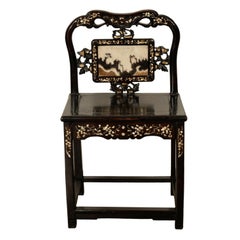Antique Chinese 19th C Qing Dynasty Inlaid Dreamstone Mother of Pearl Chair 1850