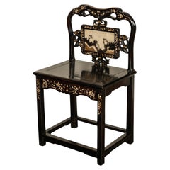 Antique Chinese 19th C Qing Dynasty Inlaid Dreamstone Mother of Pearl Chair 1850