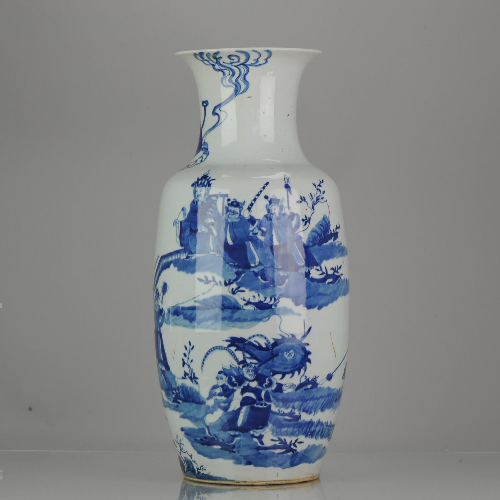 Antique Chinese 19th Century Baluster Vase Scene of the Heibai Wuchang 6