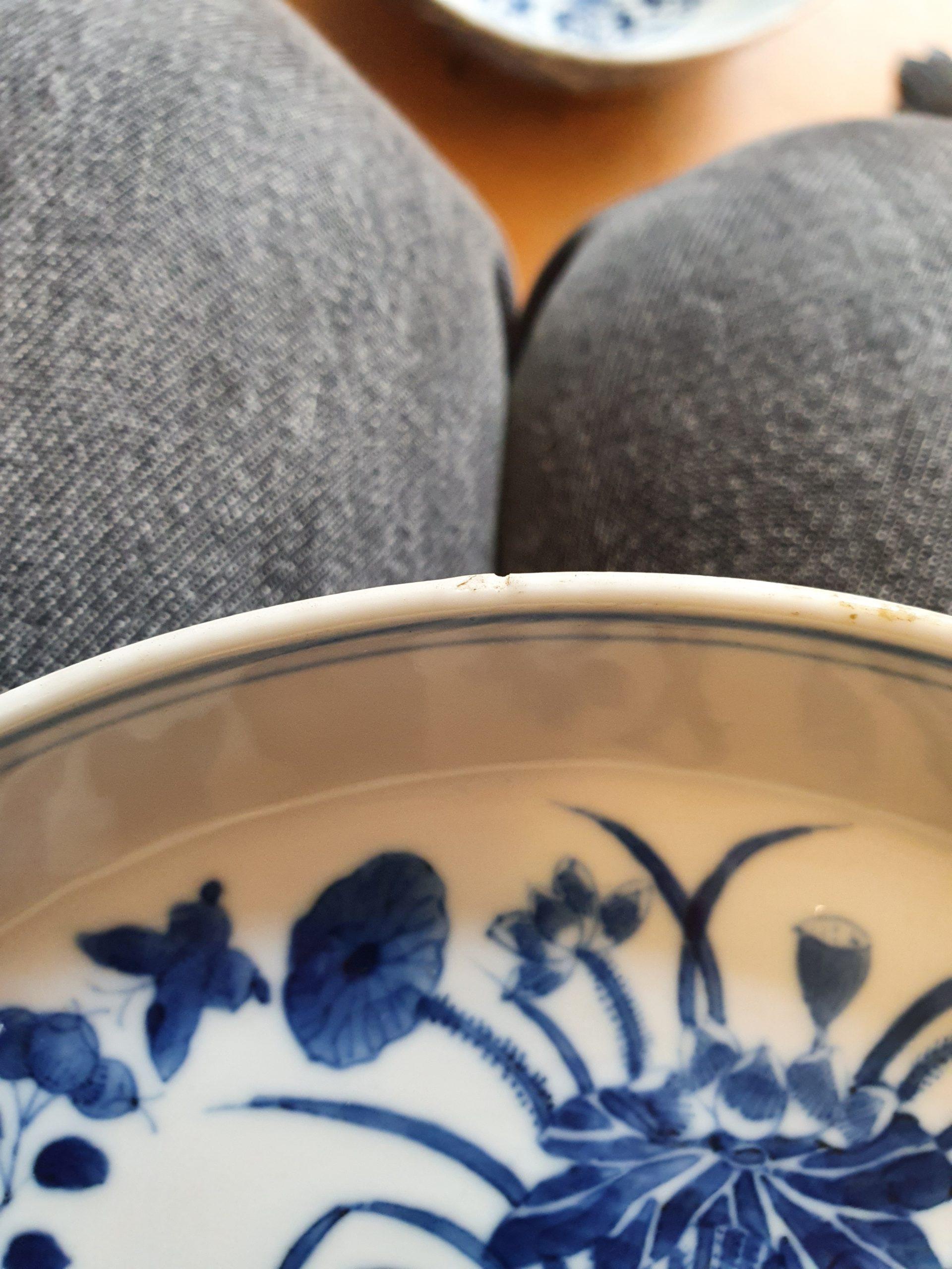 Antique Chinese 19th Century Bleu de Hue Plate Vietnamese Market Butterflies 8