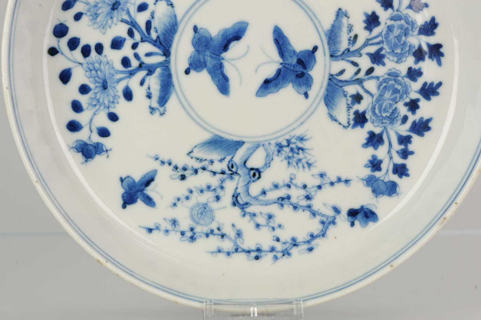 Porcelain Antique Chinese 19th Century Bleu de Hue Plate Vietnamese Market Butterflies