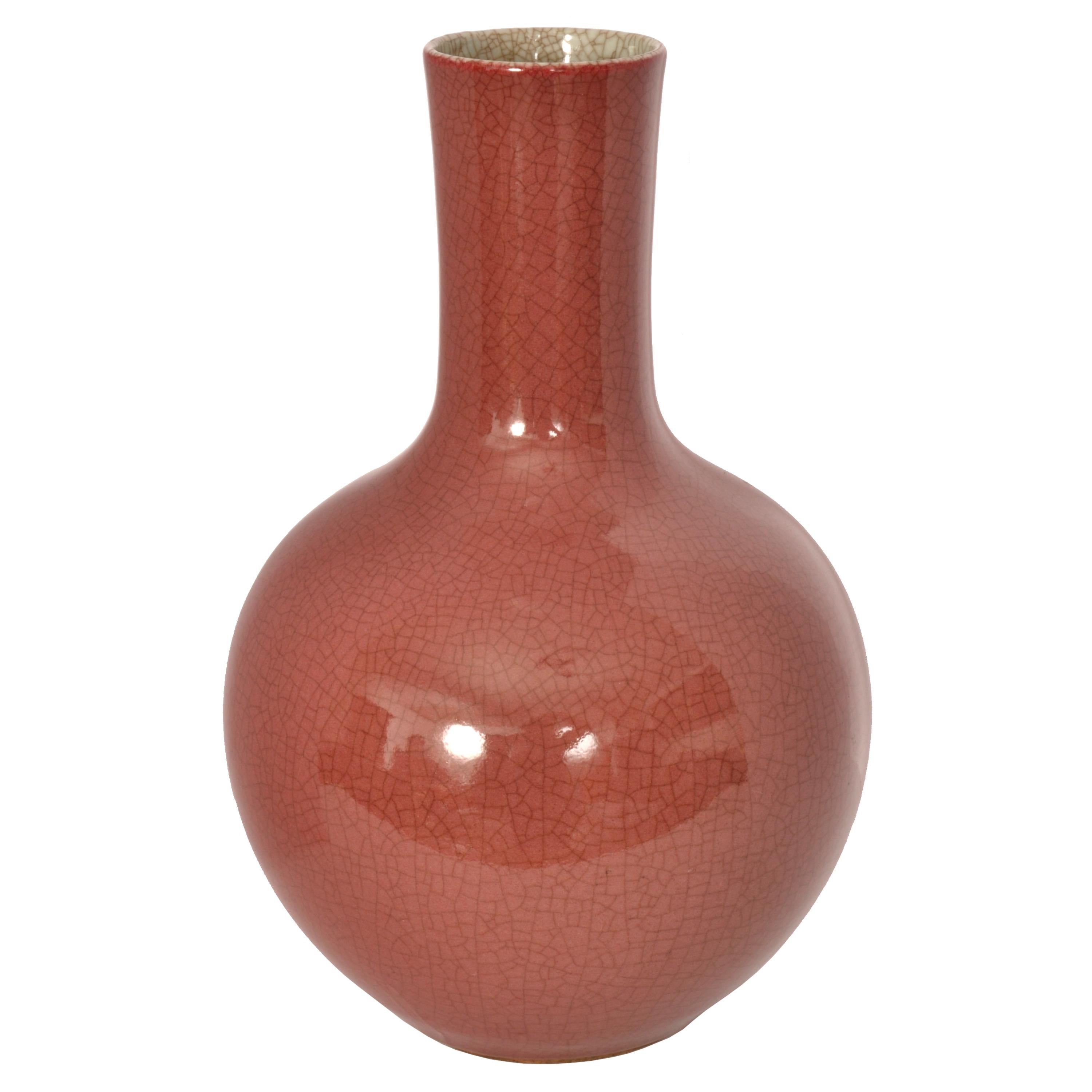 Antique Chinese 19th Century Qing Red Sang de Boeuf Oxblood Crackle Glaze Vase  In Good Condition For Sale In Portland, OR