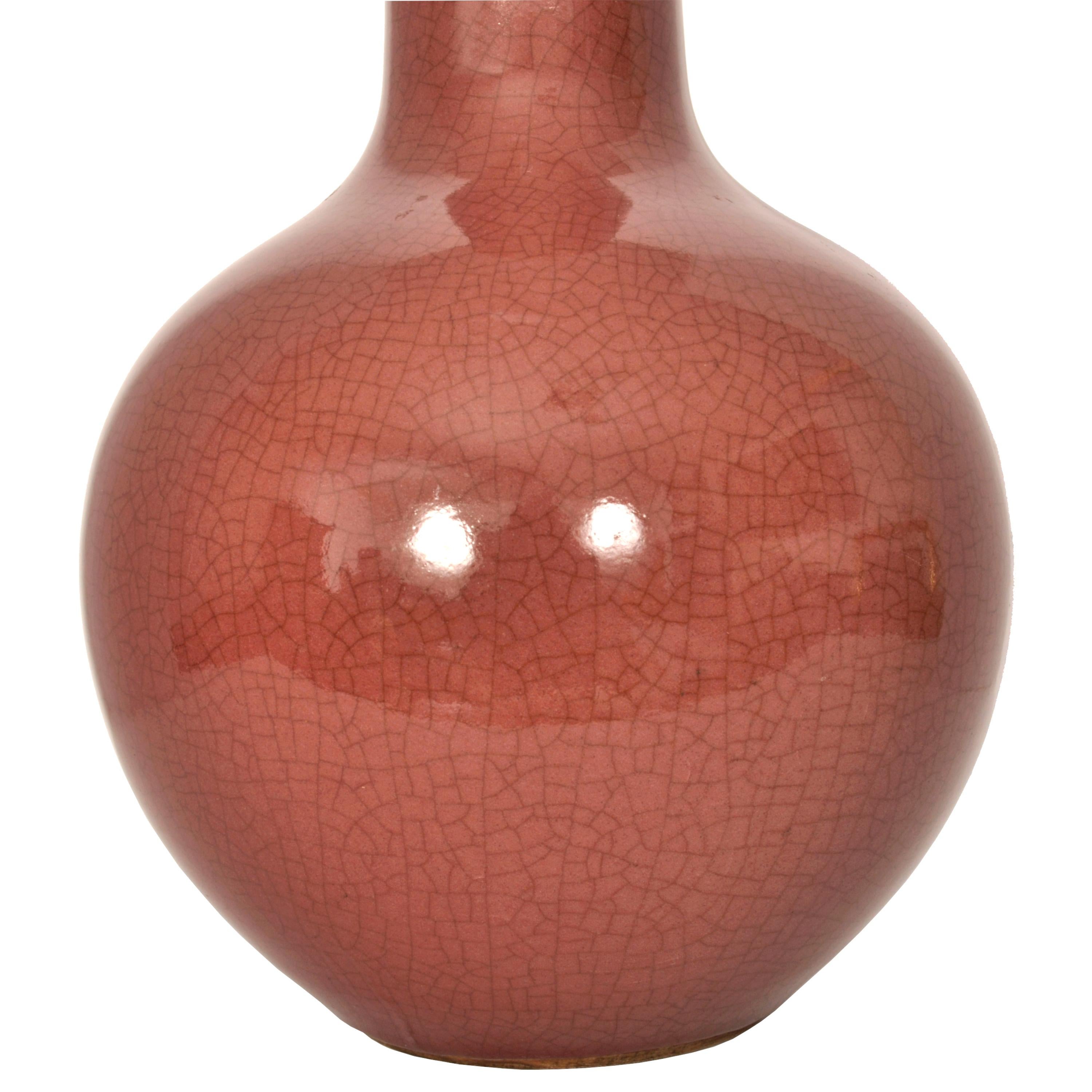 Porcelain Antique Chinese 19th Century Qing Red Sang de Boeuf Oxblood Crackle Glaze Vase  For Sale