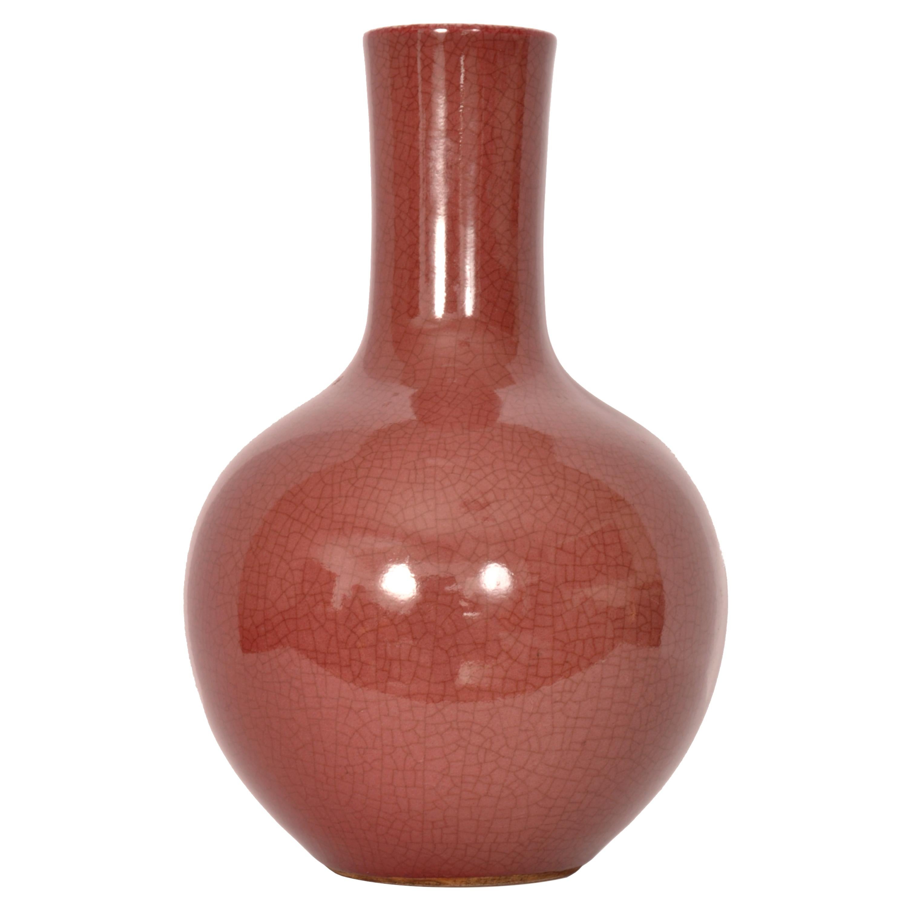 Antique Chinese 19th Century Qing Red Sang de Boeuf Oxblood Crackle Glaze Vase  For Sale