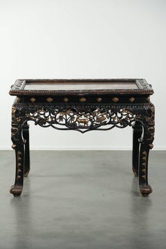 Antique Chinese 19th century wooden side/opium table with a marble top
