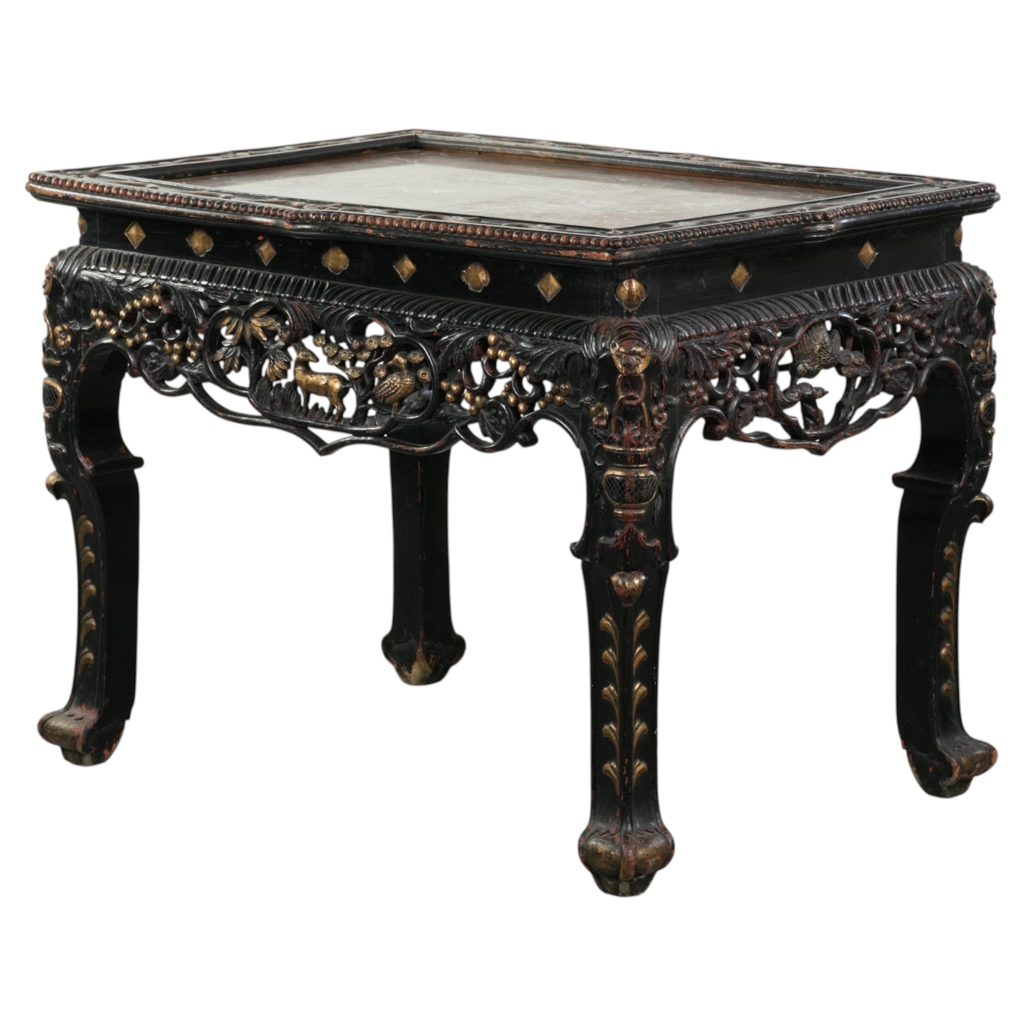 Antique Chinese 19th century wooden side/opium table with a marble top For Sale