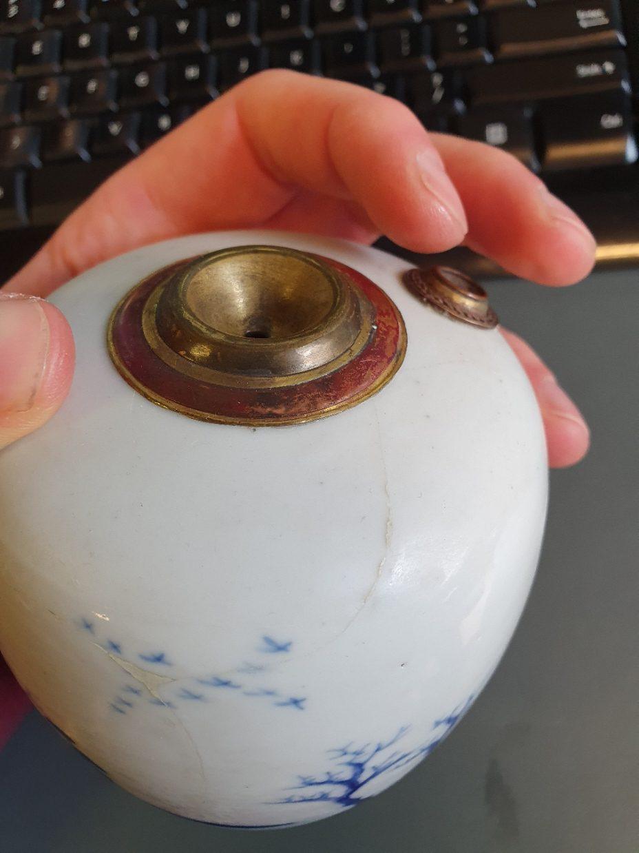 Antique Chinese 19th Porcelain Bleu de Hue Water Pipe Vietnamese Hookah 2