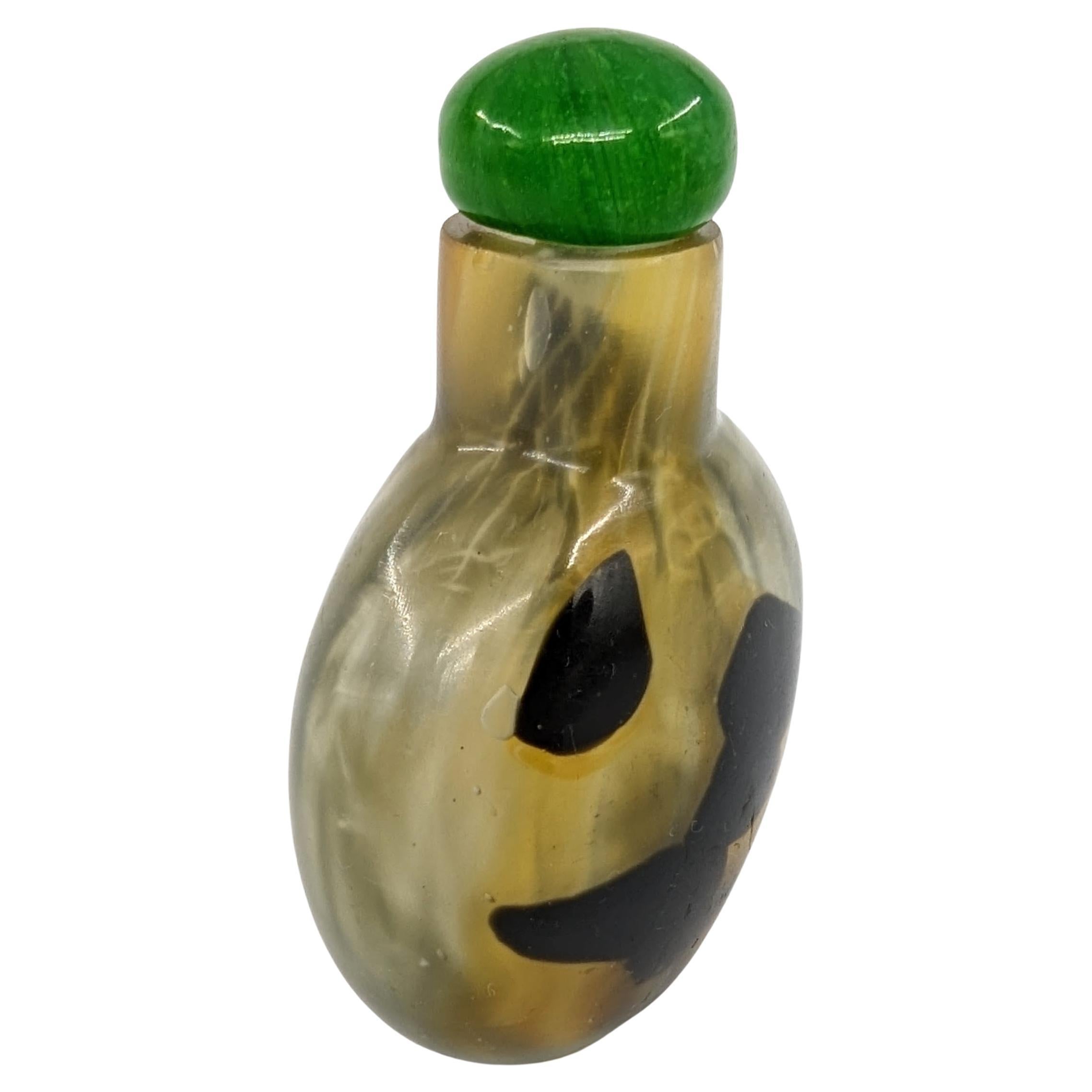Women's or Men's Antique Chinese 3 Color Liuli Glass Imitating Shadow Agate Snuff Bottle 19c Qing For Sale