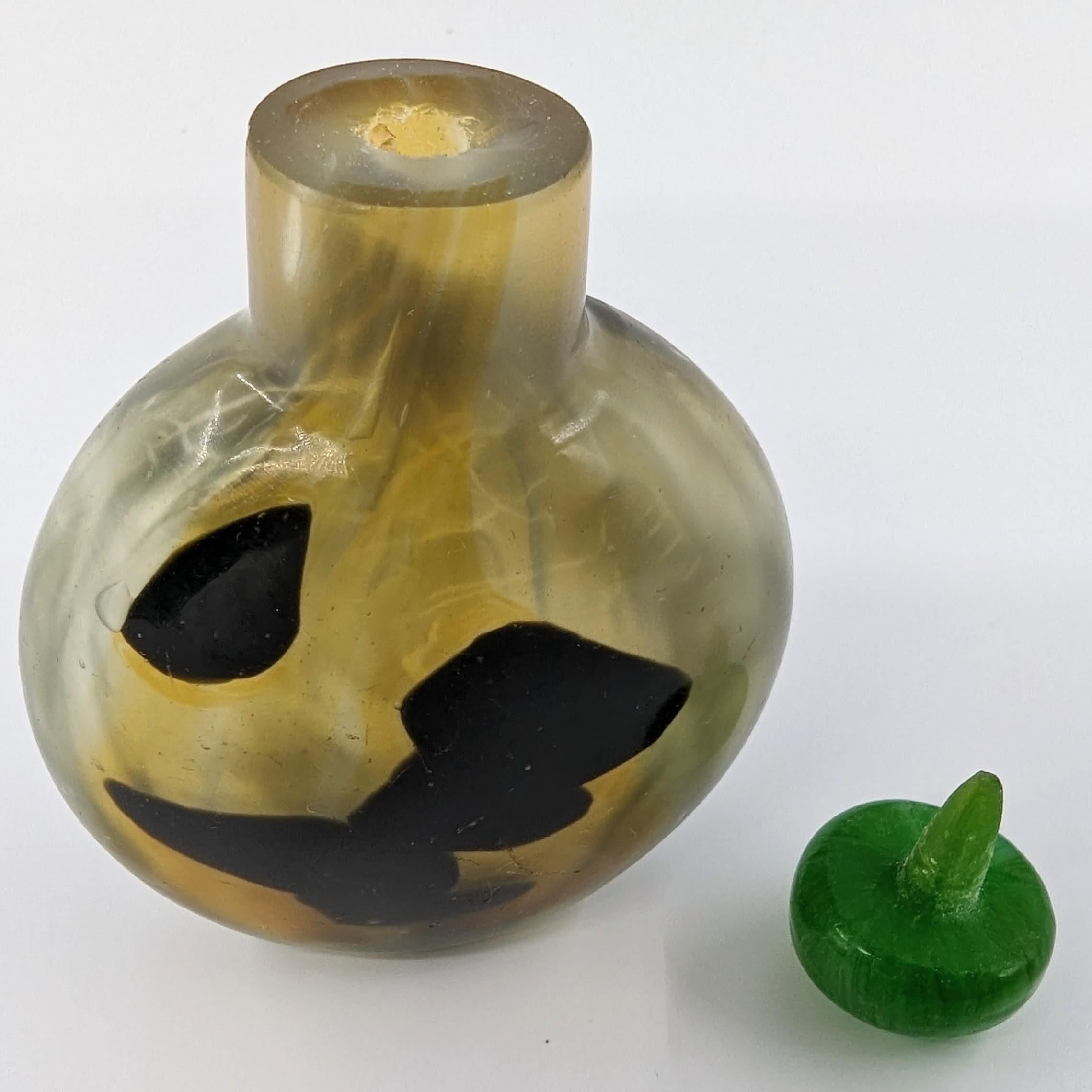 Antique Chinese 3 Color Liuli Glass Imitating Shadow Agate Snuff Bottle 19c Qing For Sale 1