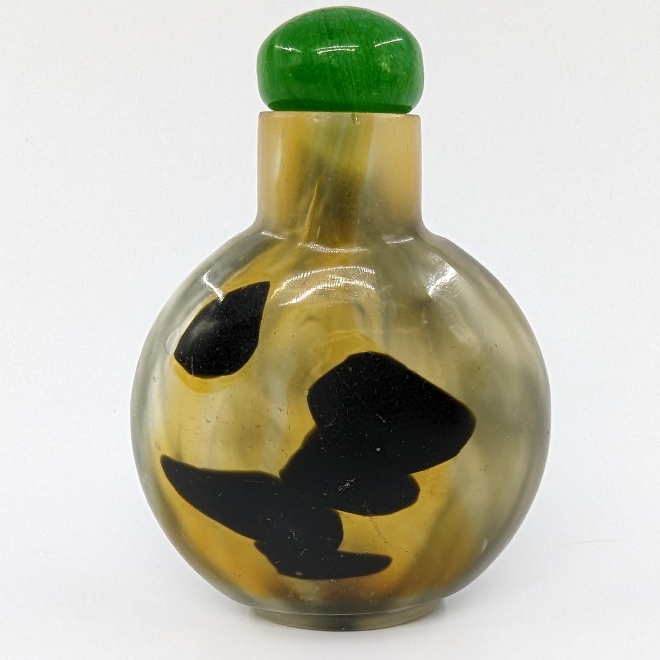 Antike chinesische Schnupftabakflasche aus 3farbigem Liuli-Glas mit leuchtendem Achat, 19. Jahrhundert, Qing im Angebot 2