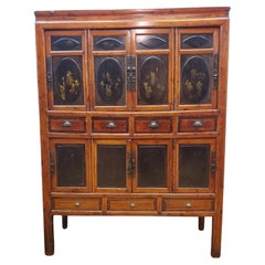Antique Chinese 8 Door Cabinet with Painted and Gilded Designs