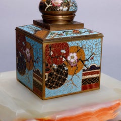Antique Chinese Aesthetic Movement Cloisonne and Onyx Ink Well, circa 1870