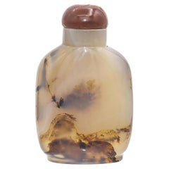 Antique Chinese Agate & Wood Snuff Bottle