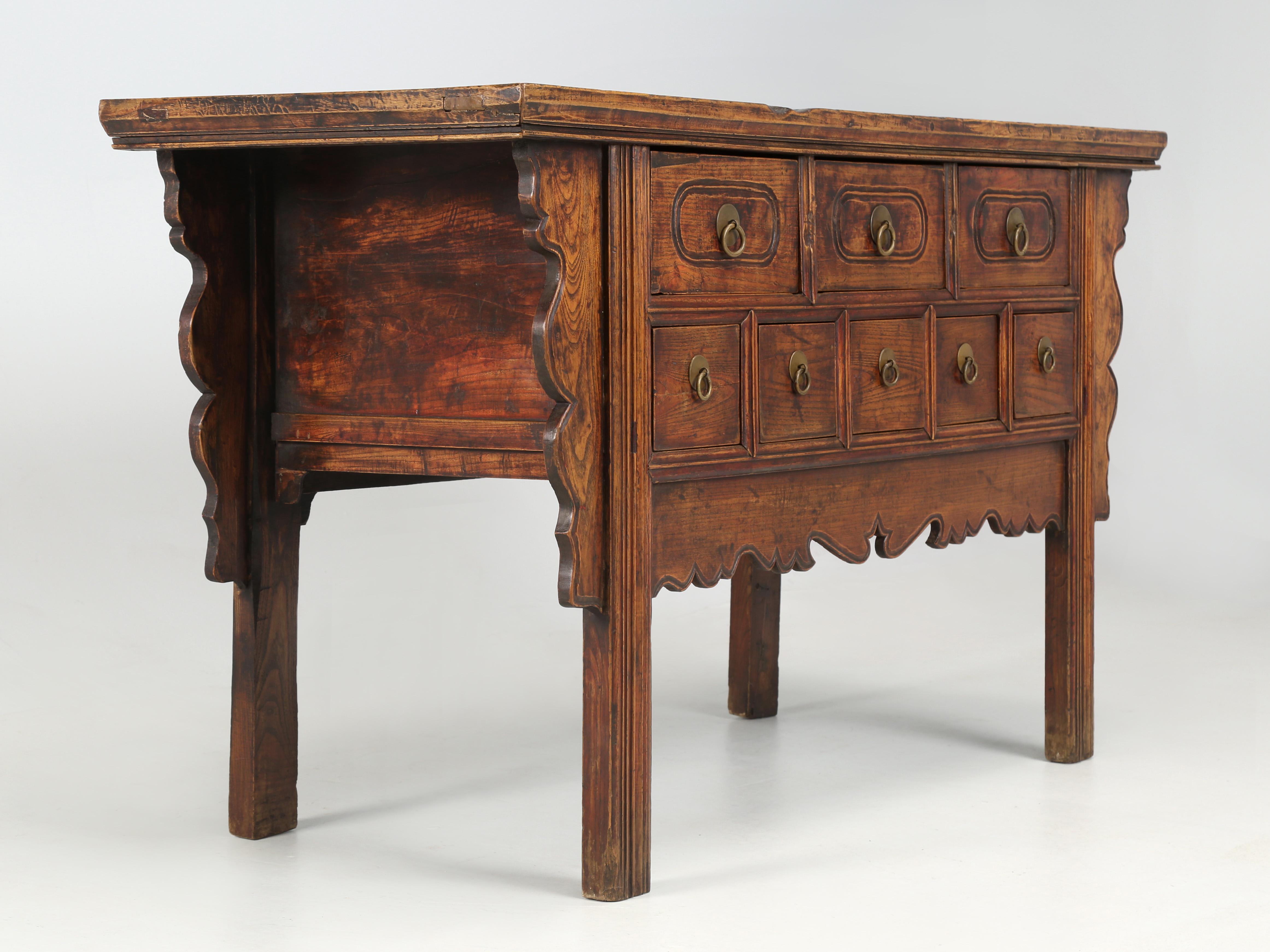 Hand-Carved Antique Chinese Altar Table with (8) Drawers circa 1900 Restored Condition For Sale