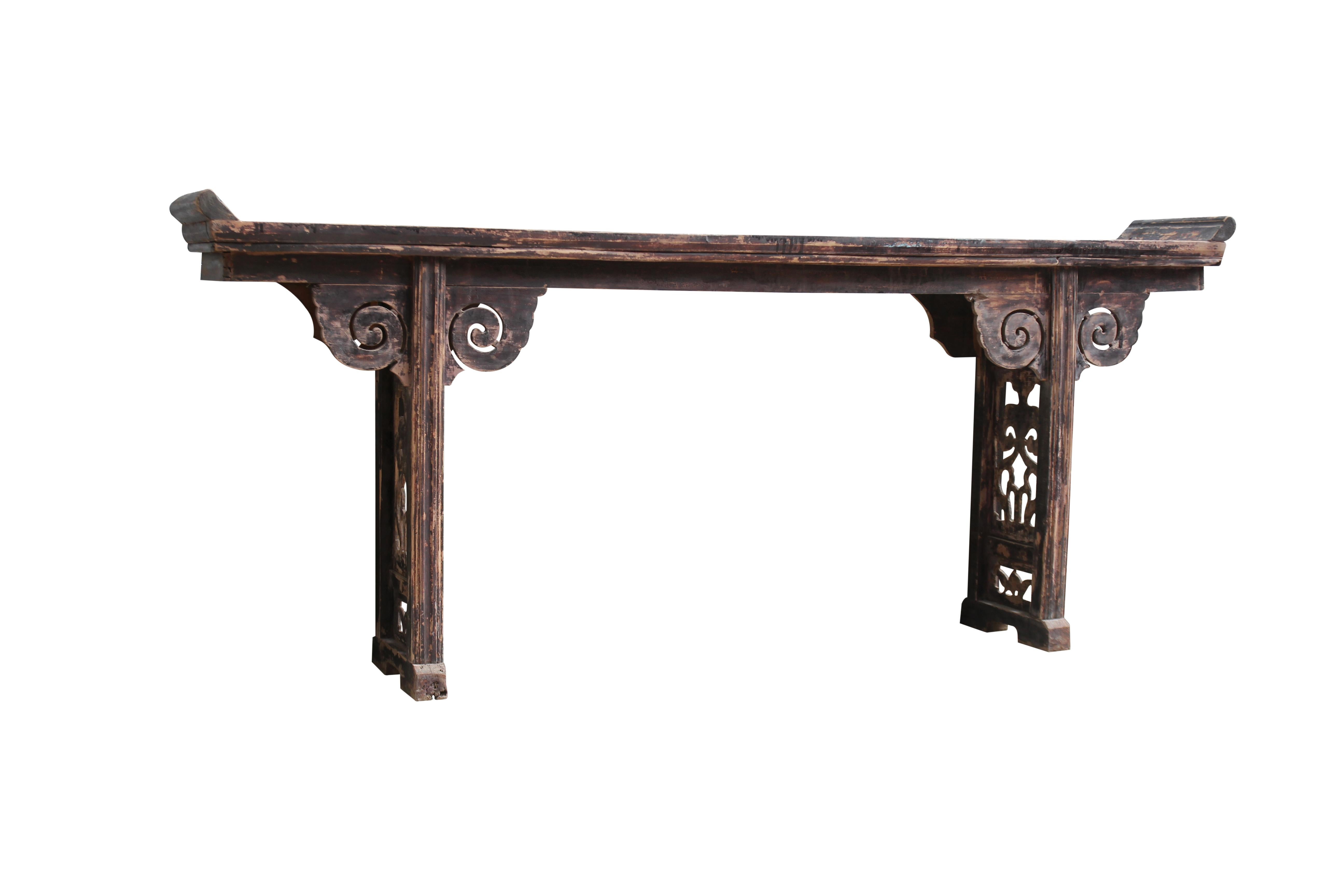 Chinese Export Antique Chinese Altar with Carved Bat Panel Legs For Sale