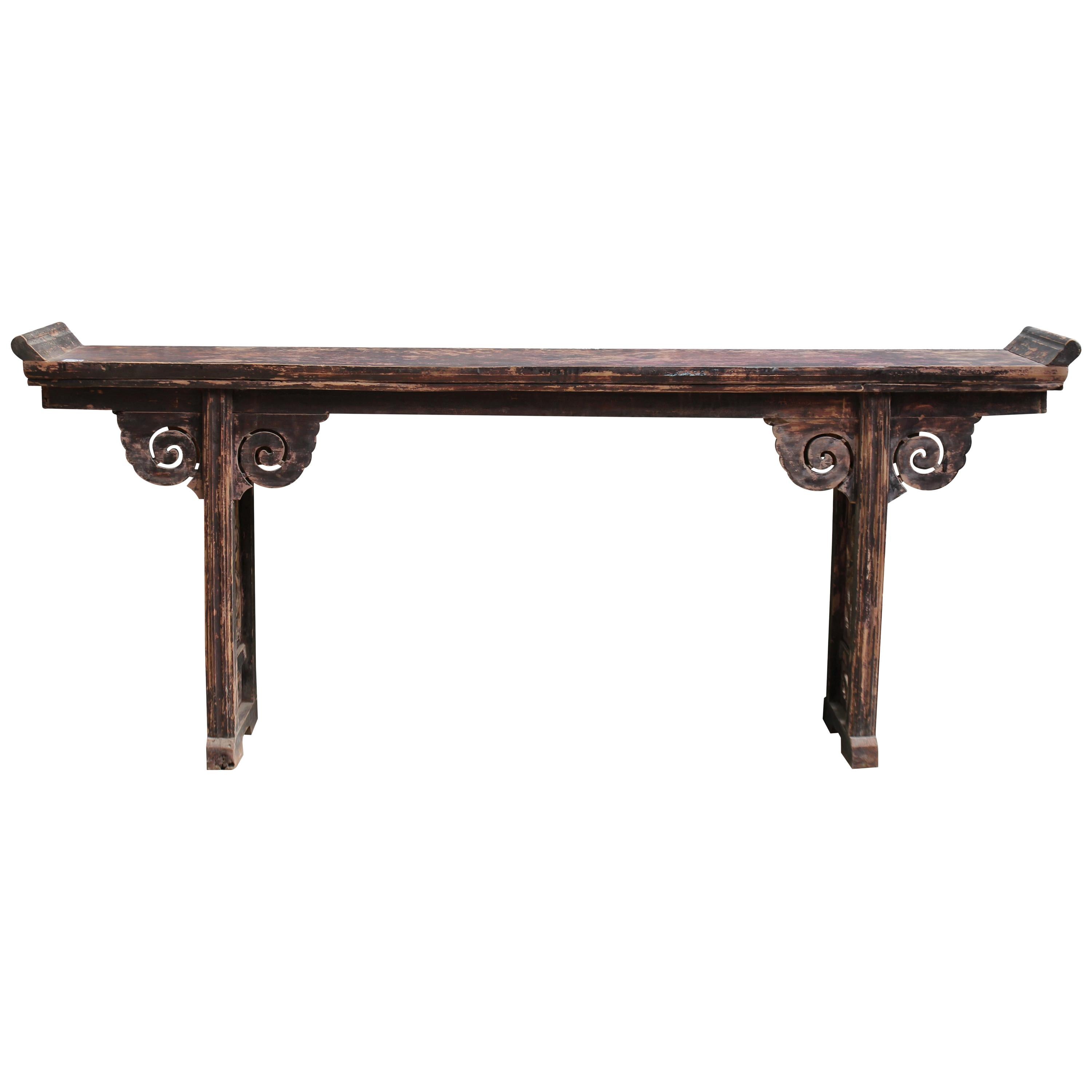Antique Chinese Altar with Carved Bat Panel Legs For Sale