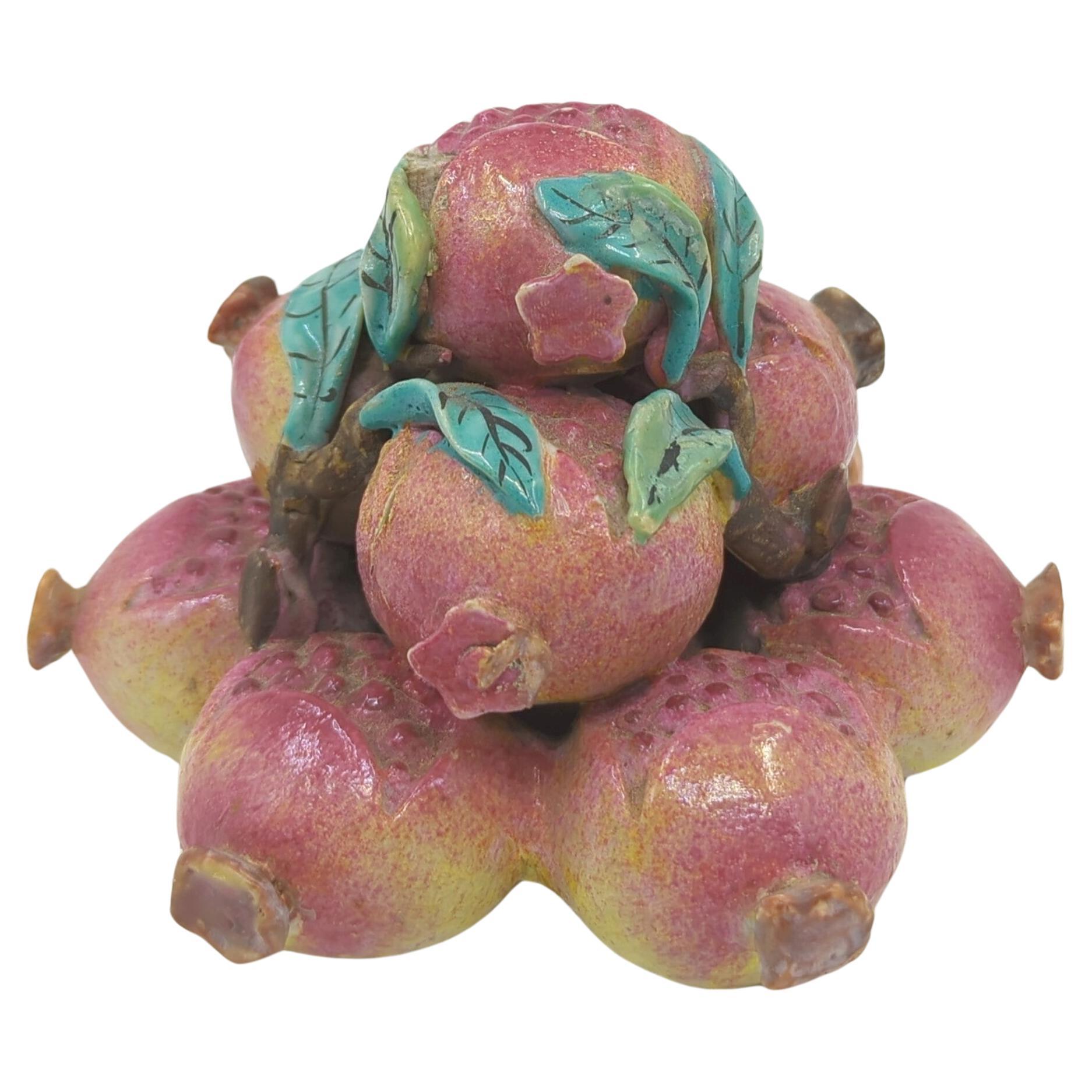 Antique Chinese Alter Fruits Pomegranate Pyramid Famille Rose Fencai Late Qing For Sale