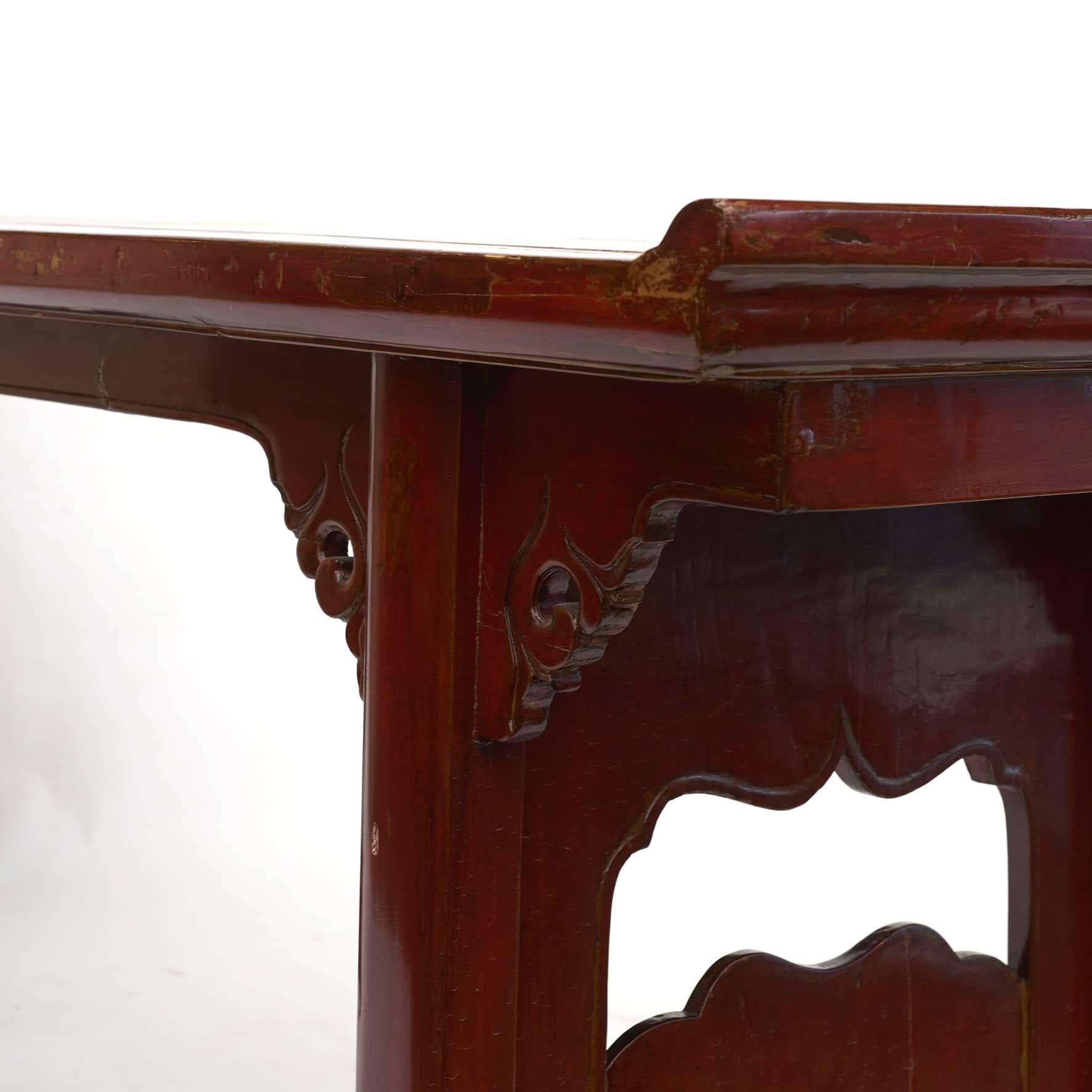 19th Century Antique Chinese Alter Table in Original Red Lacquer, C 1820 - 1840