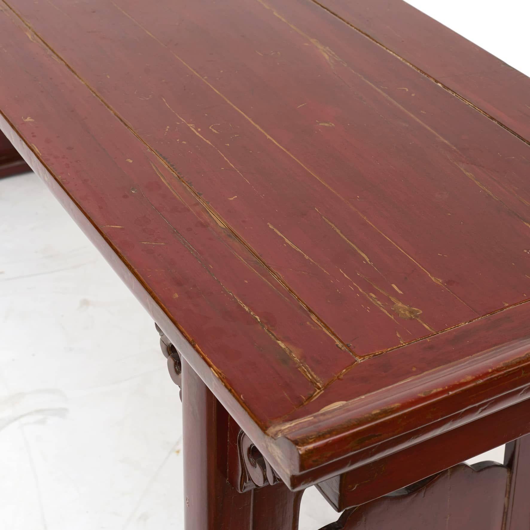 Walnut Antique Chinese Alter Table in Original Red Lacquer, C 1820 - 1840