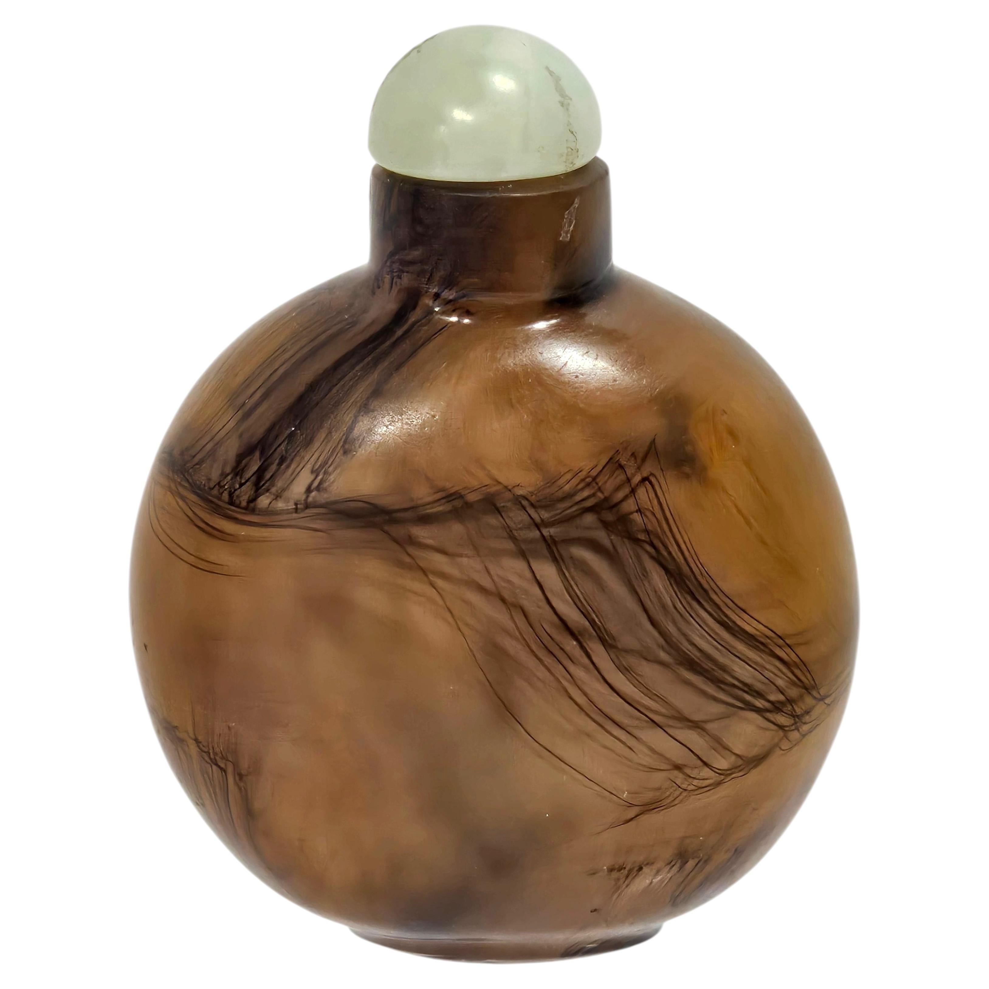 ANTIQUE BOUTEILLE EN VERRE AMBRE DE CHINE Fin du 19ème siècle