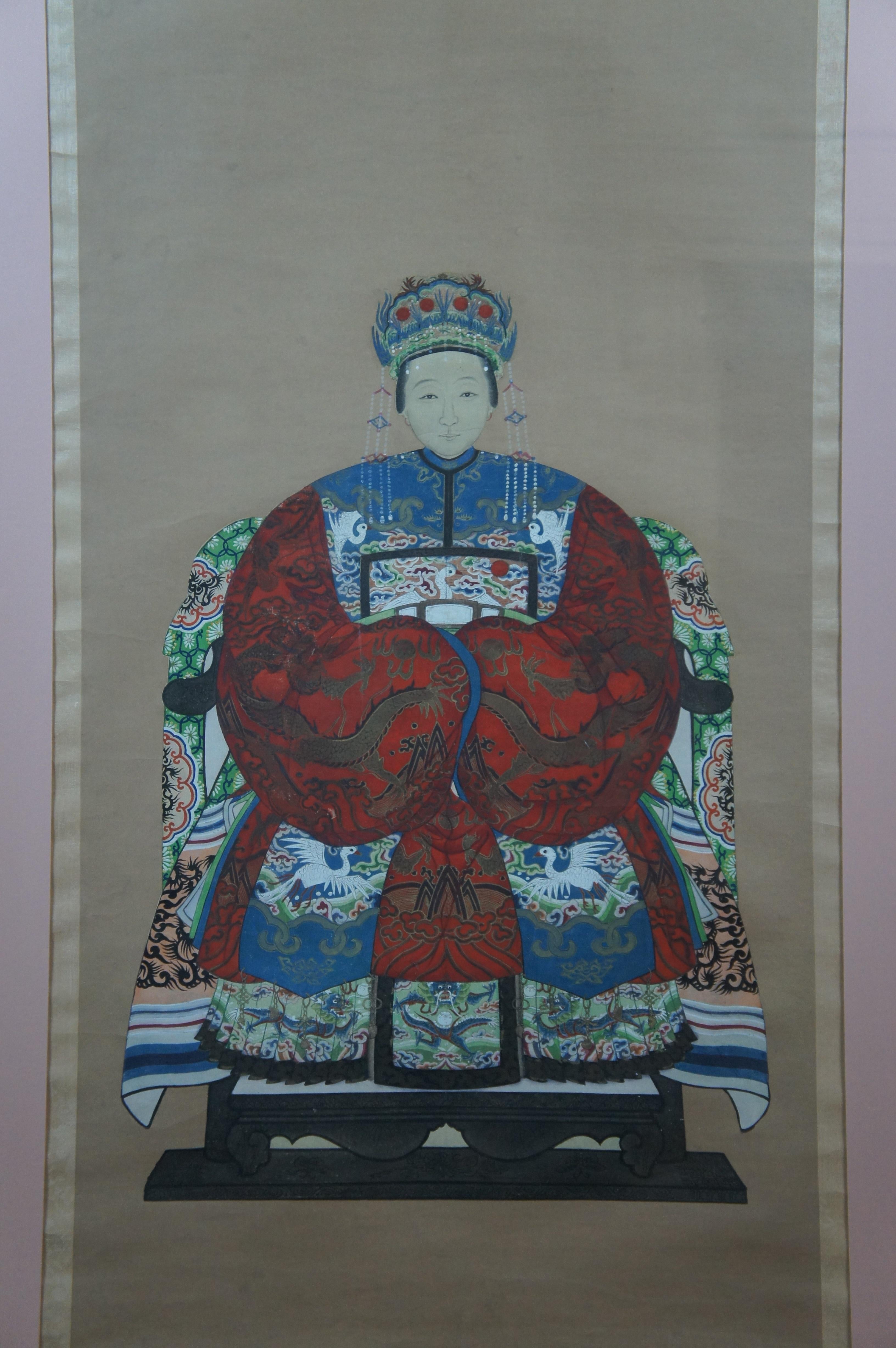 Antique Chinese Ancestor Empress Portrait Watercolor Scroll Painting 57