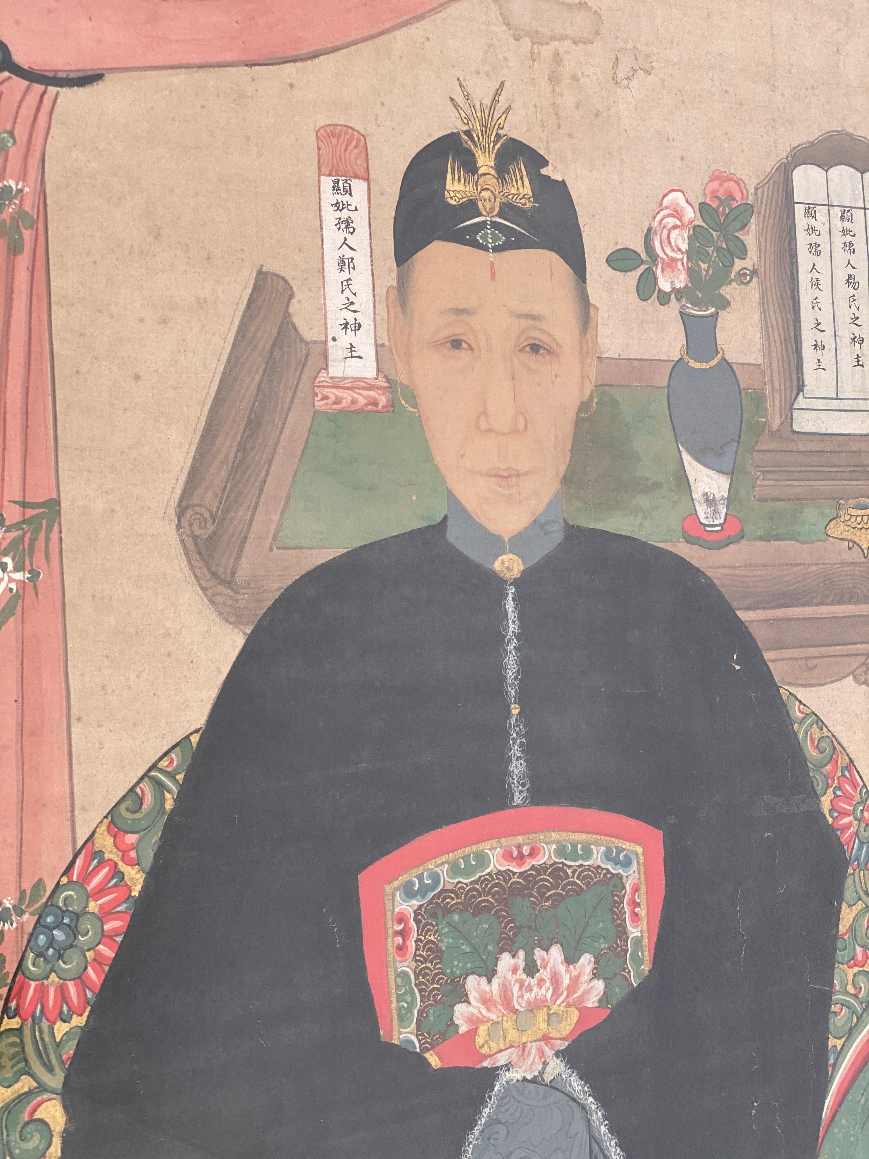 Hand-Painted Antique Chinese Ancestor Portrait For Sale