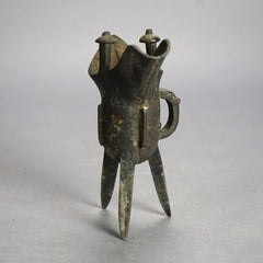 Antique Chinese Ancient Footed Bronze Libation Wine Cup 18thC