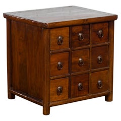 Antique Chinese Apothecary Style Bedside Chest with Nine Drawers, circa 1900