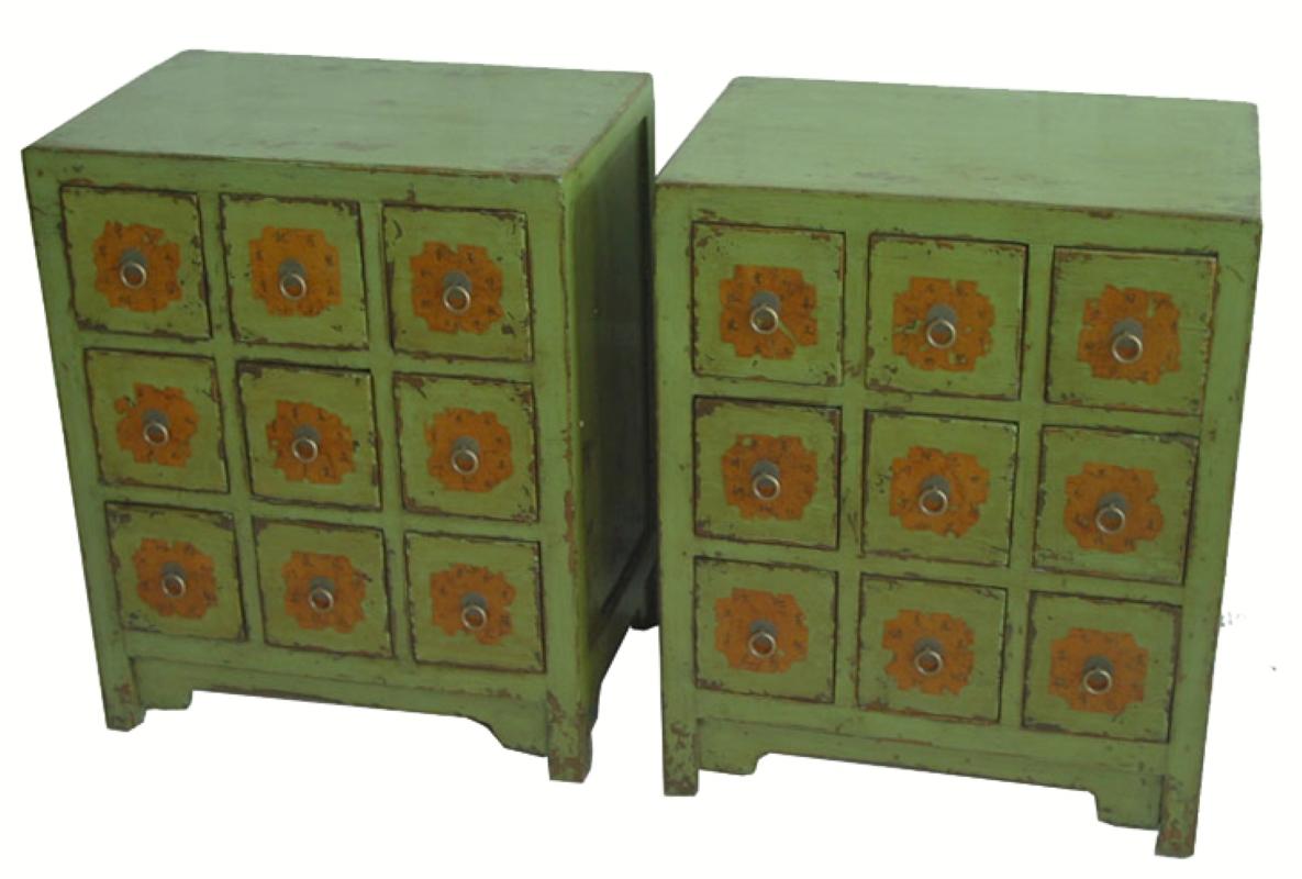 Antique Chinese Apple Green Medicine Cabinet In Good Condition For Sale In Merrimack, NH