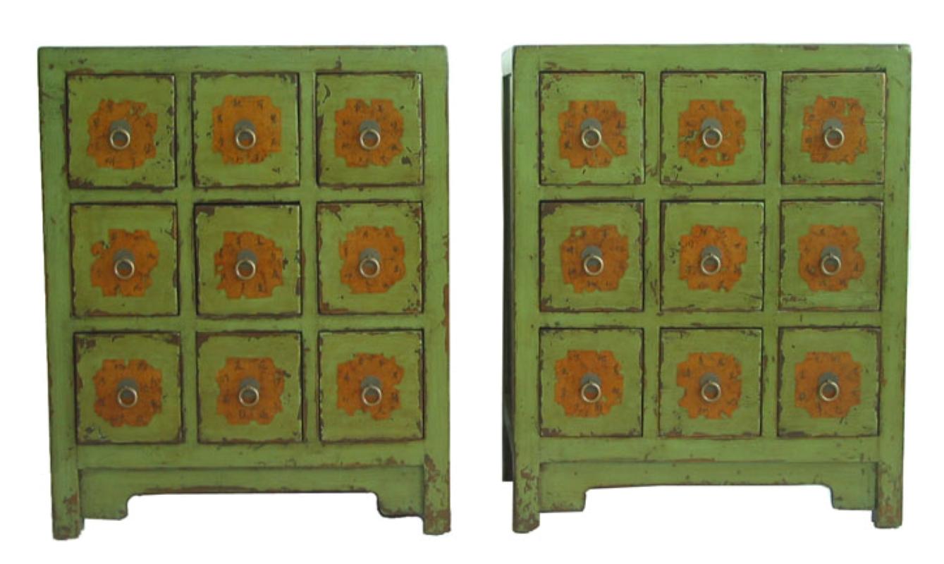 19th Century Antique Chinese Apple Green Medicine Cabinet For Sale