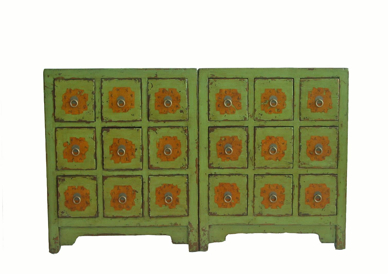 Wood Antique Chinese Apple Green Medicine Cabinet For Sale