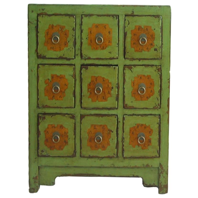 Antique Chinese Apple Green Medicine Cabinet For Sale