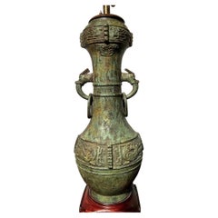 Antique Chinese Archaic Bronze Vessel with Inscriptions Lamp Fixture
