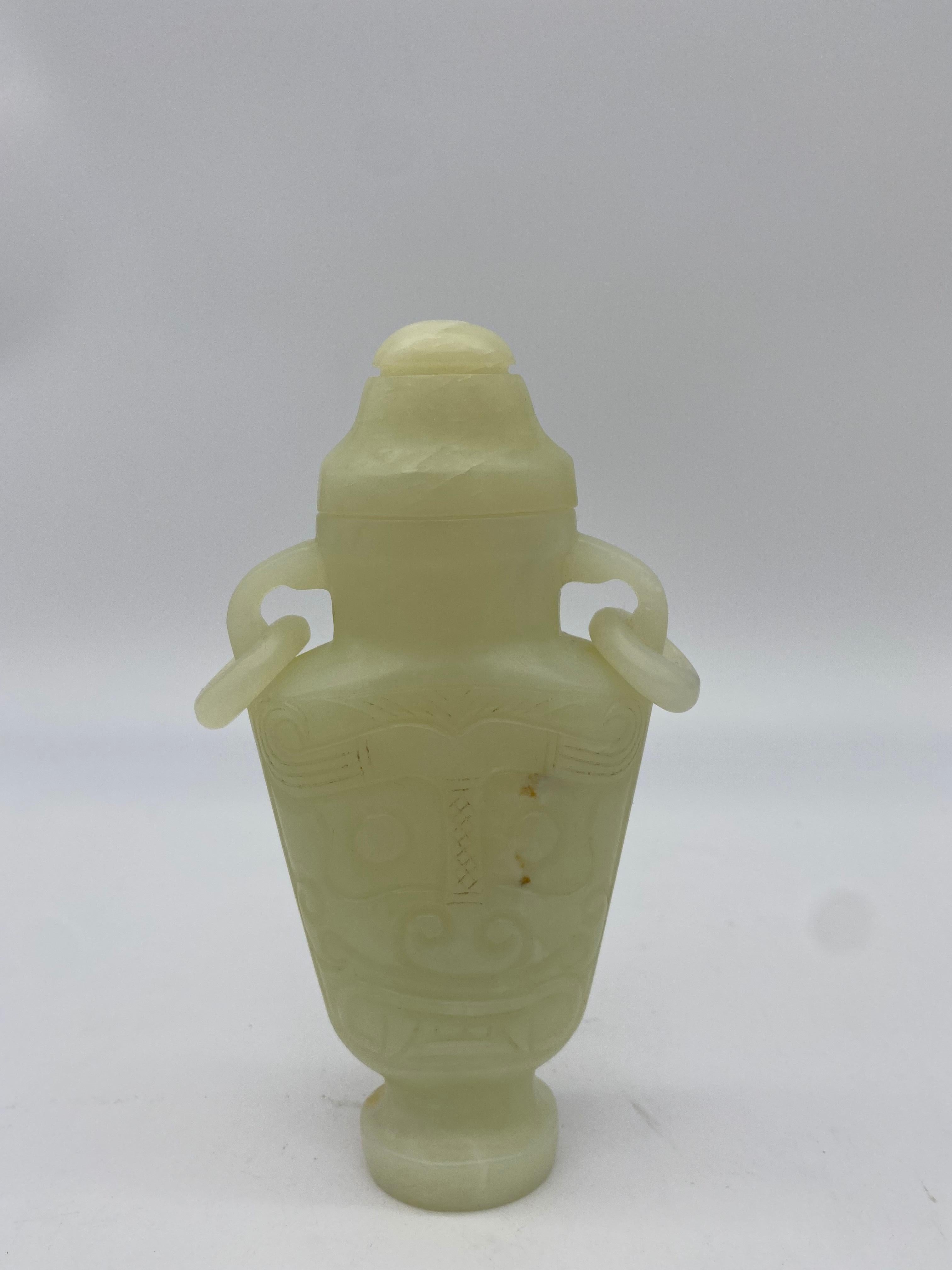 Chinoiserie Antique Chinese Archaic Carved Lidded Urn Form with Two Rings