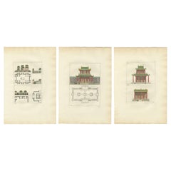 Antique Chinese Architecture Design Prints — Temple Elevations & Plans, 1815