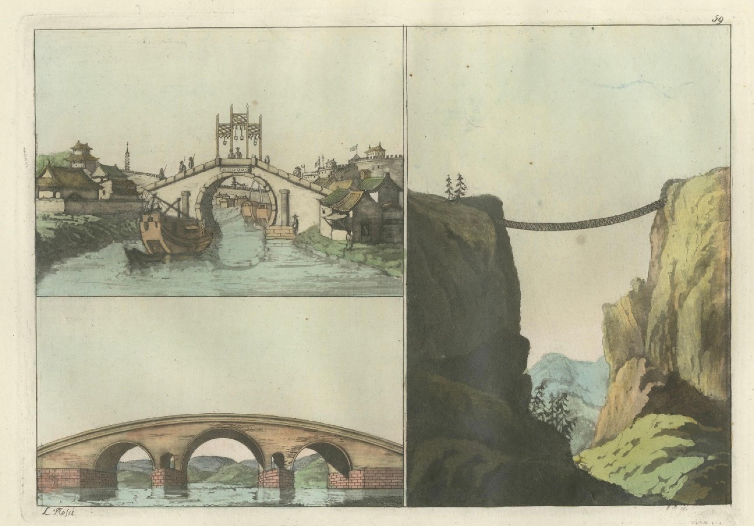 Antique Chinese Architecture & Landscape Engravings, Ferrario China Views, 1815