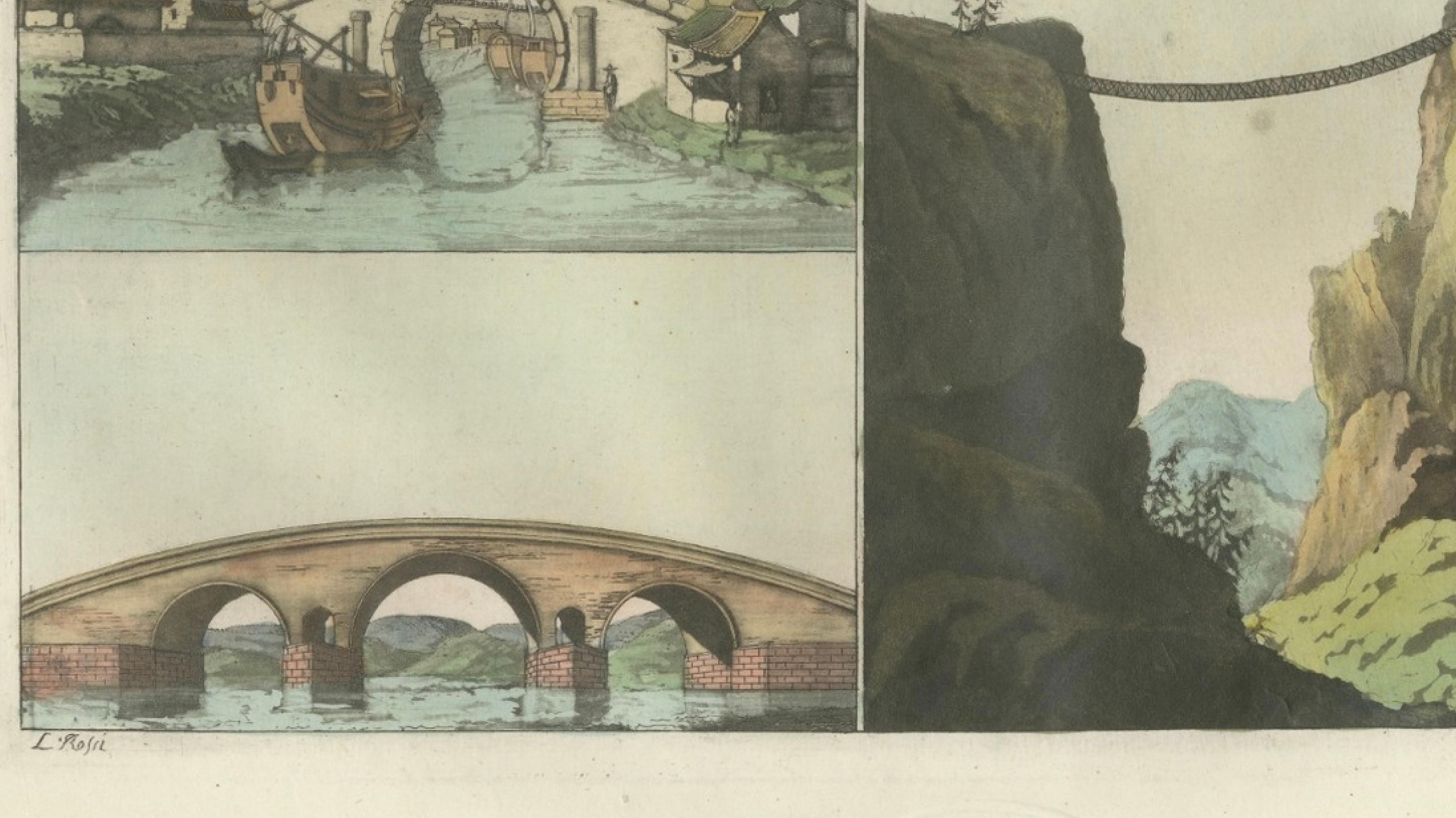 Antique Chinese Architecture & Landscape Engravings, Ferrario China Views, 1815