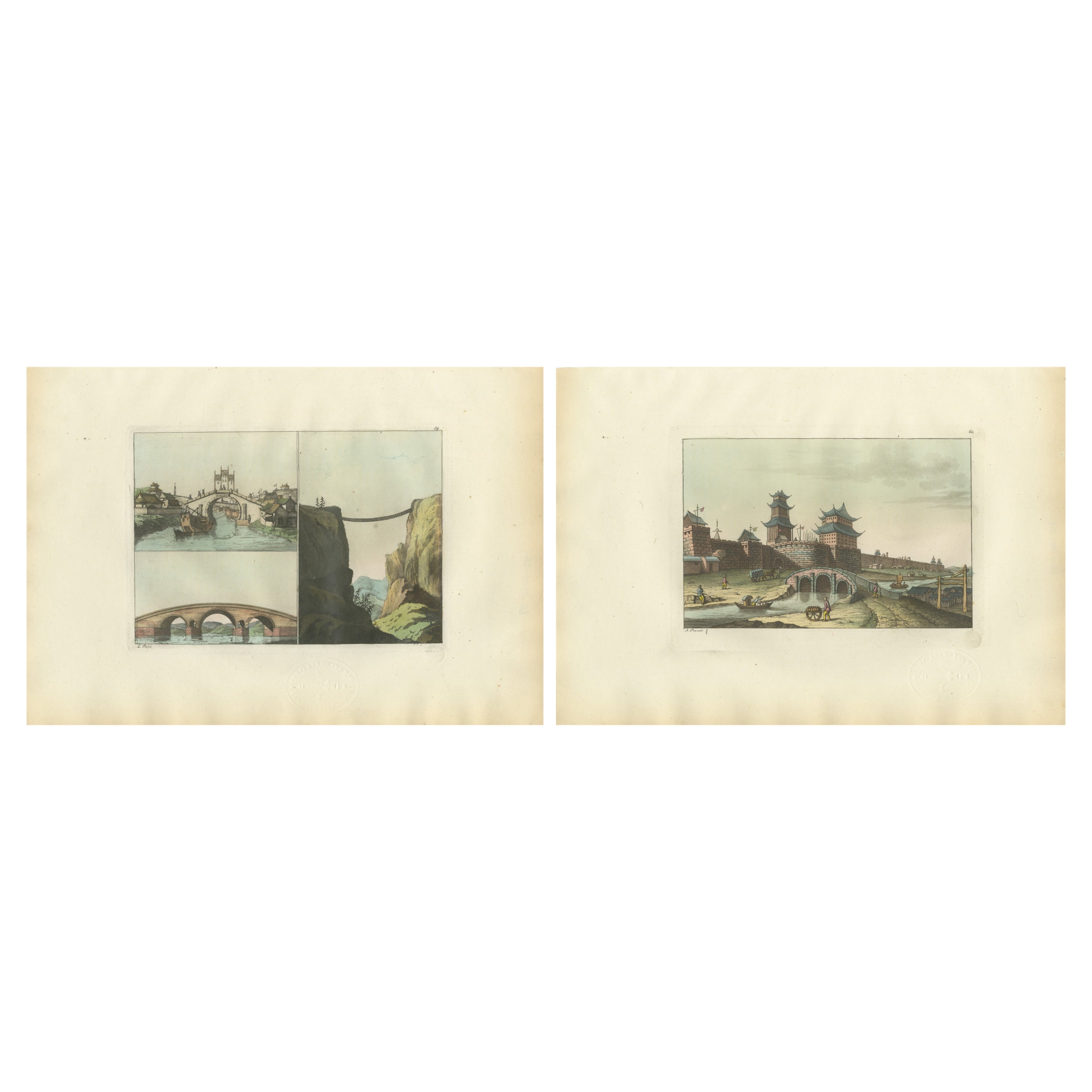 Antique Chinese Architecture & Landscape Engravings, Ferrario China Views, 1815