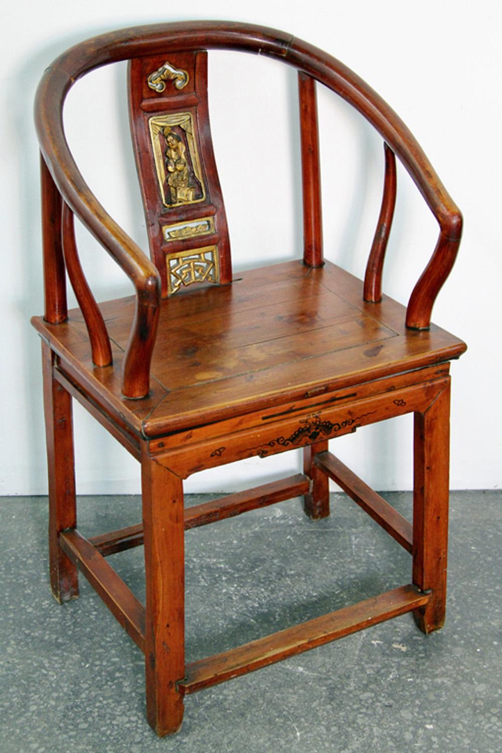 Antique Chinese armchair with gilt decoration, hand carved.