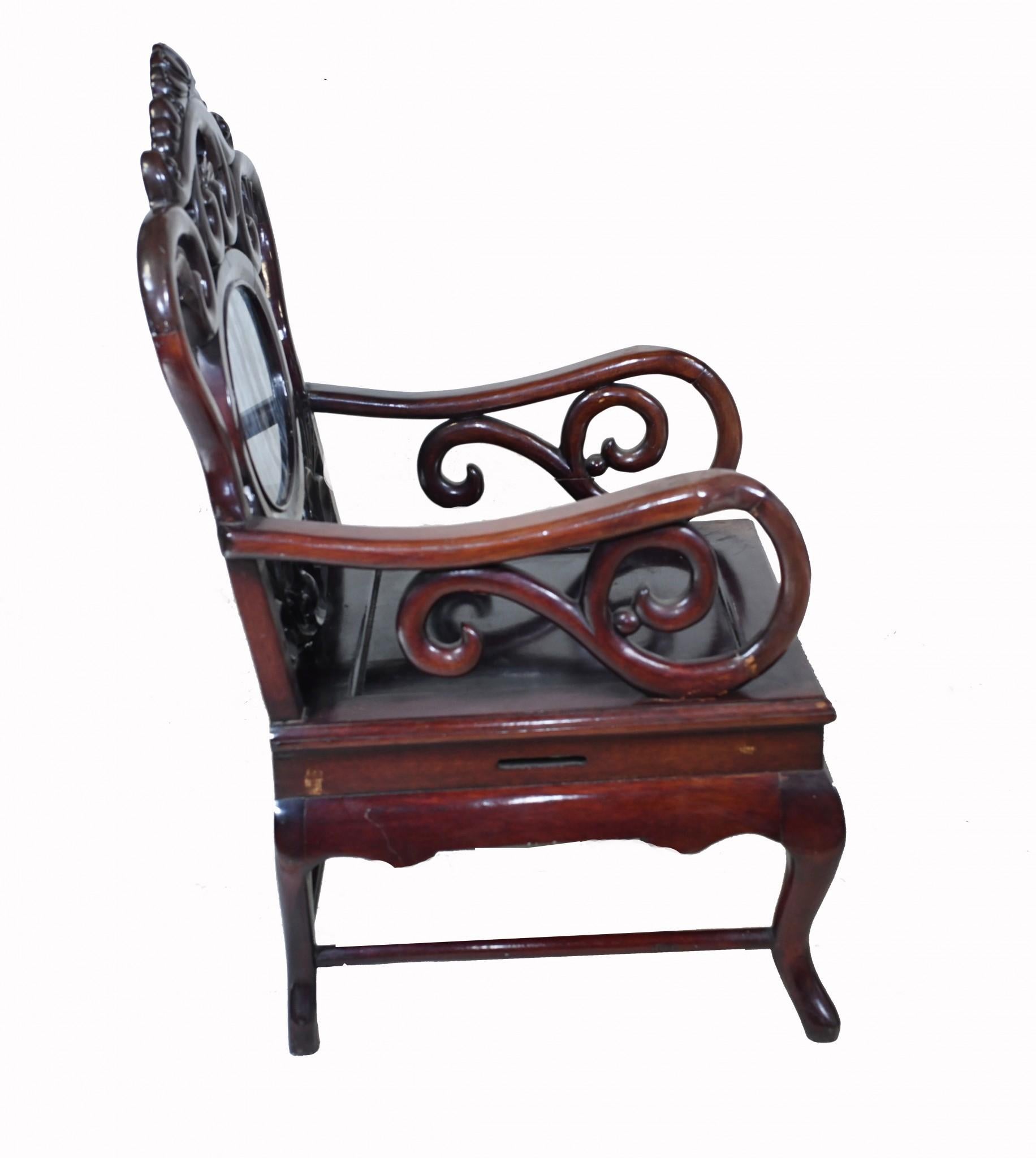 Antique Chinese Arm Chair Hardwood Carved Seating In Good Condition For Sale In Potters Bar, GB