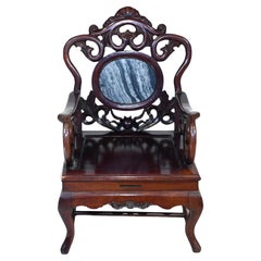 Sillón Chino Antiguo Asiento Tallado en Madera Dura