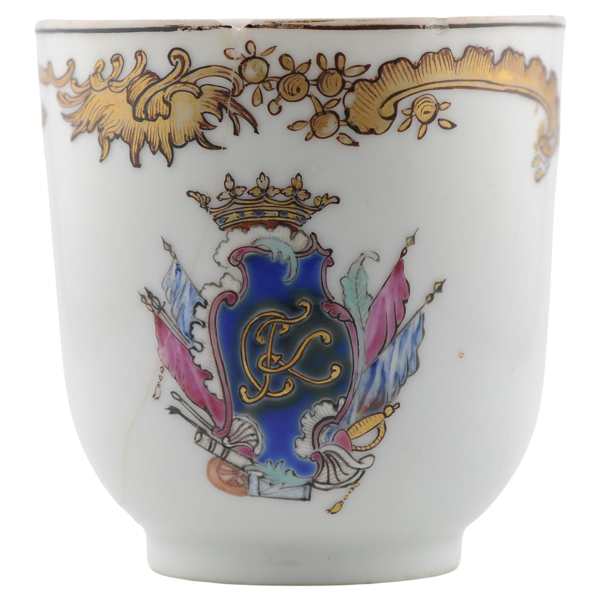 Antique Chinese Armorial Coffee Cup Yonzheng/Qianlong Porcelain