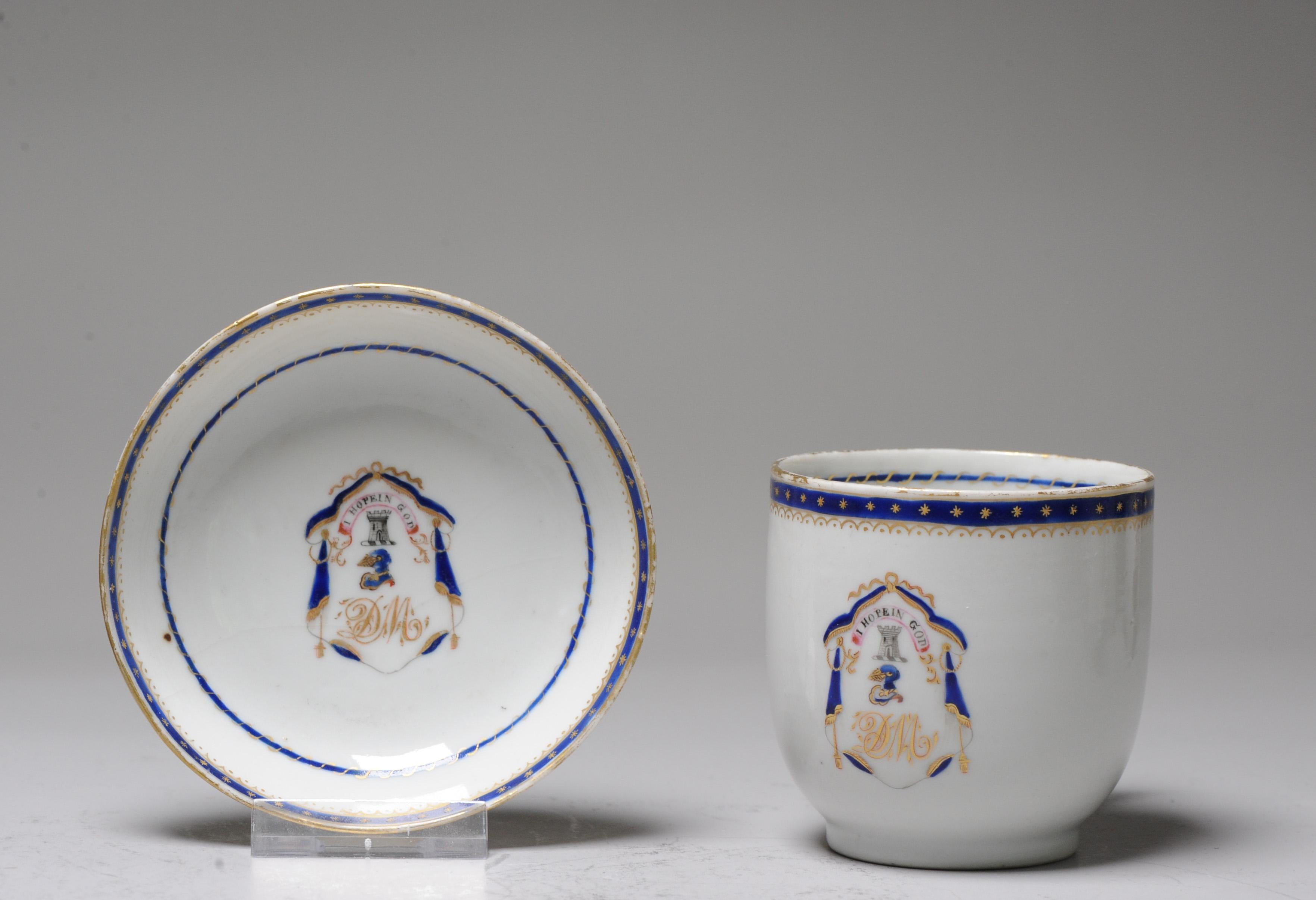 Antique Chinese Armorial Tea Bowl Porcelain Qianlong China ca 1775 For Sale 1