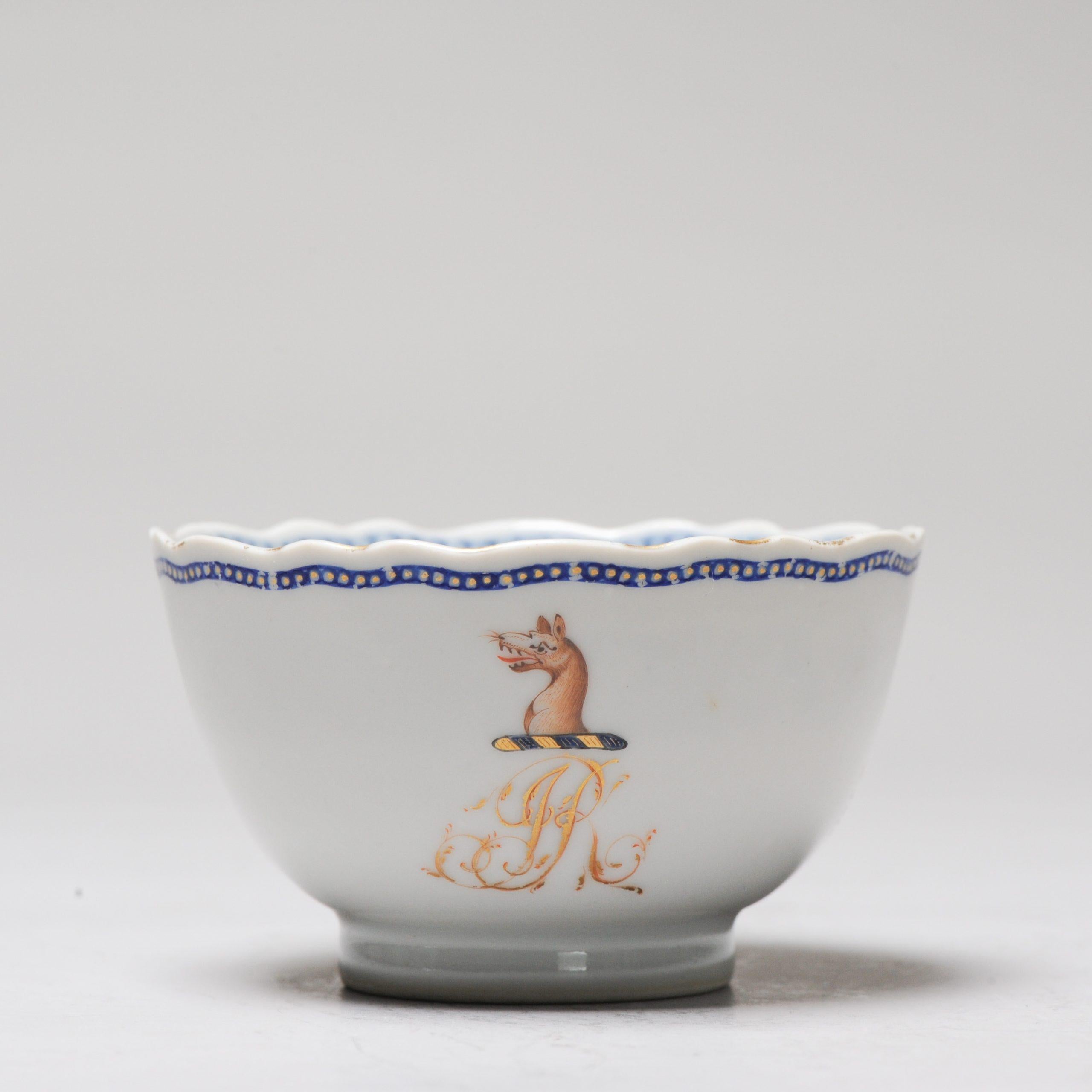 18th Century and Earlier Antique Chinese Armorial Tea Lobed Bowl Porcelain Qianlong China, ca 1775