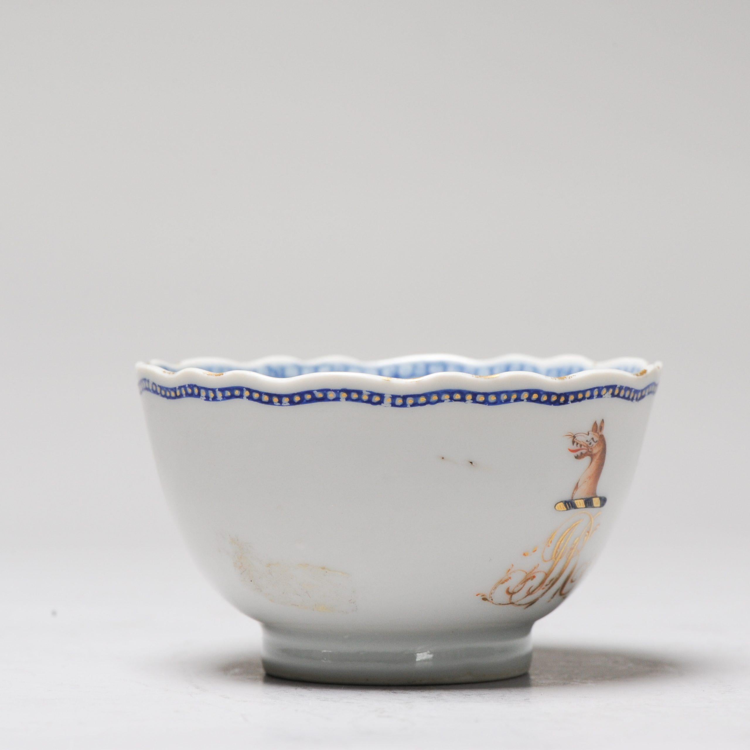 Antique Chinese Armorial Tea Lobed Bowl Porcelain Qianlong China, ca 1775 2