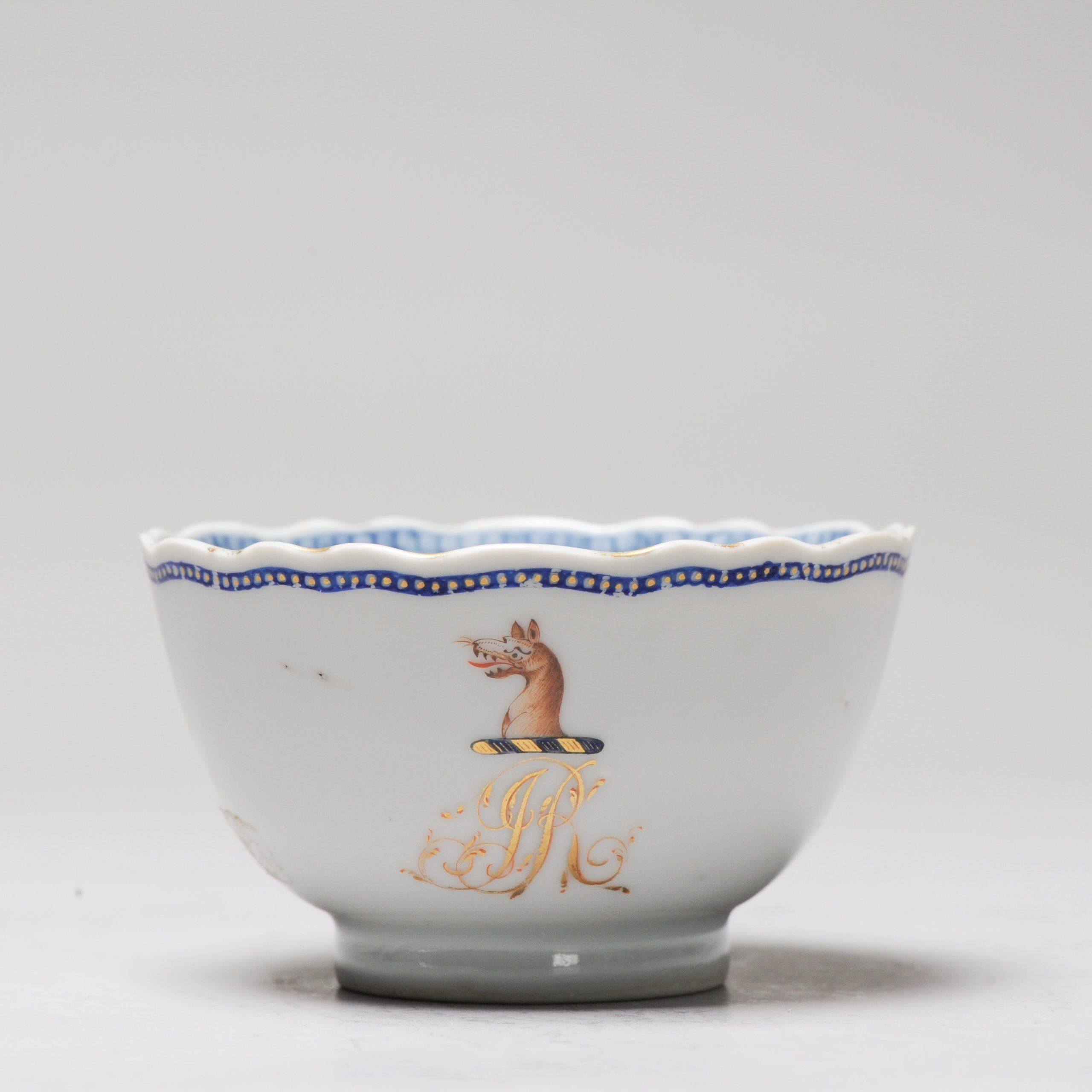 Antique Chinese Armorial Tea Lobed Bowl Porcelain Qianlong China, ca 1775 3