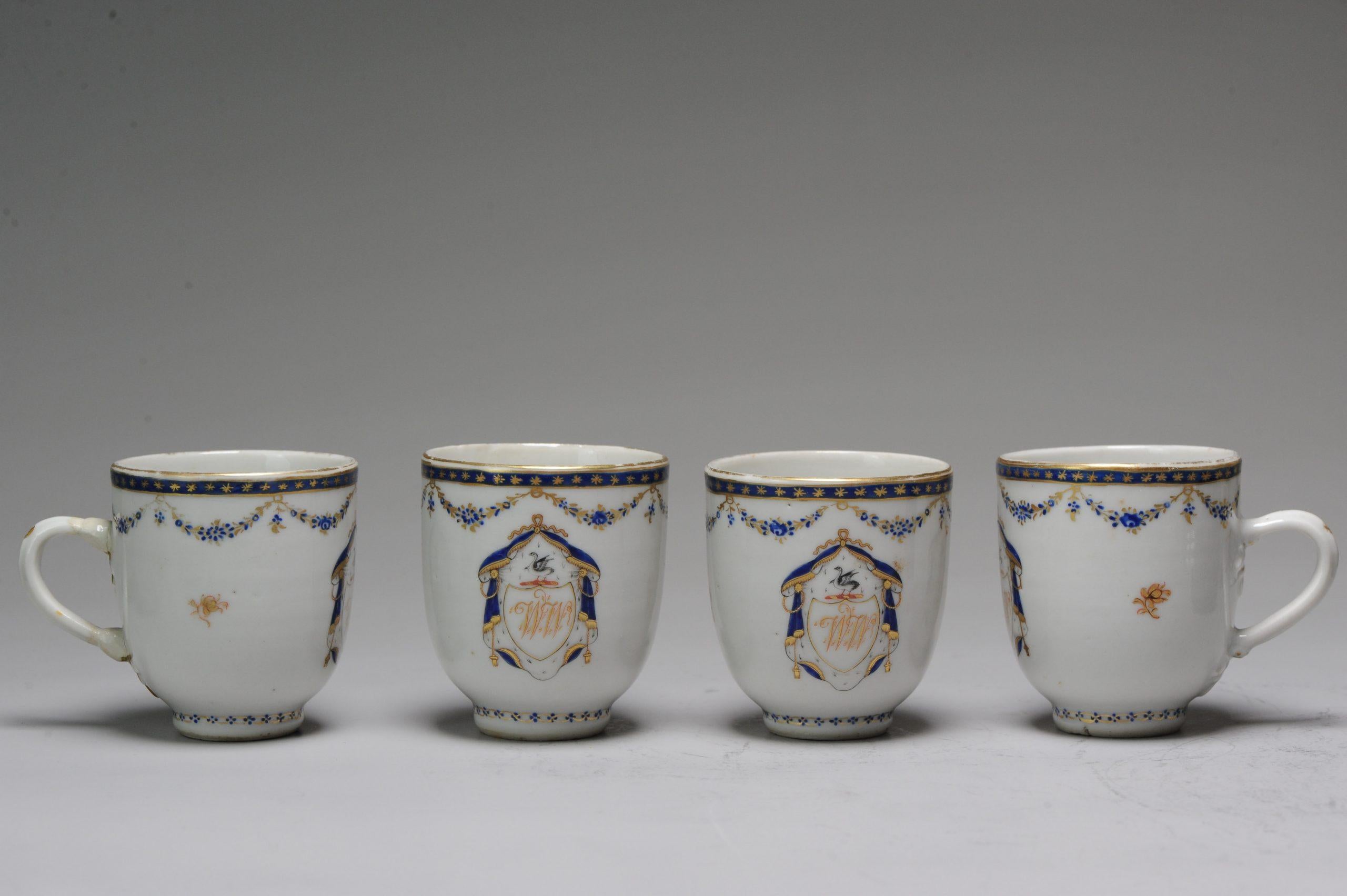 Qing Antique Chinese Armorial WW Family Tea Set Porcelain Qianlong, 18th C, China For Sale